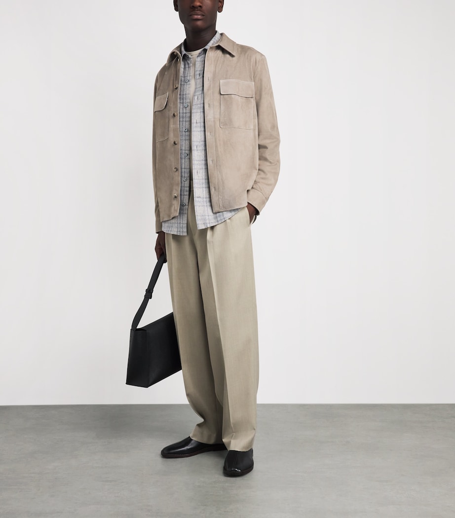 Agnona Mens Suede Overshirt Warm Grey Grey Image 2