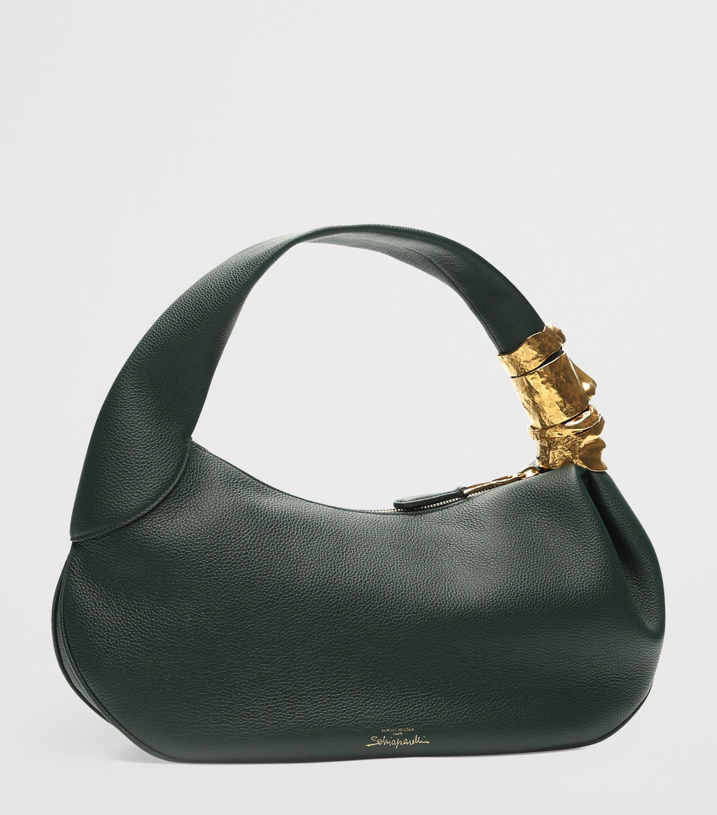 Schiaparelli Leather Soufflé Baguette Shoulder Bag Dark Green Image 6