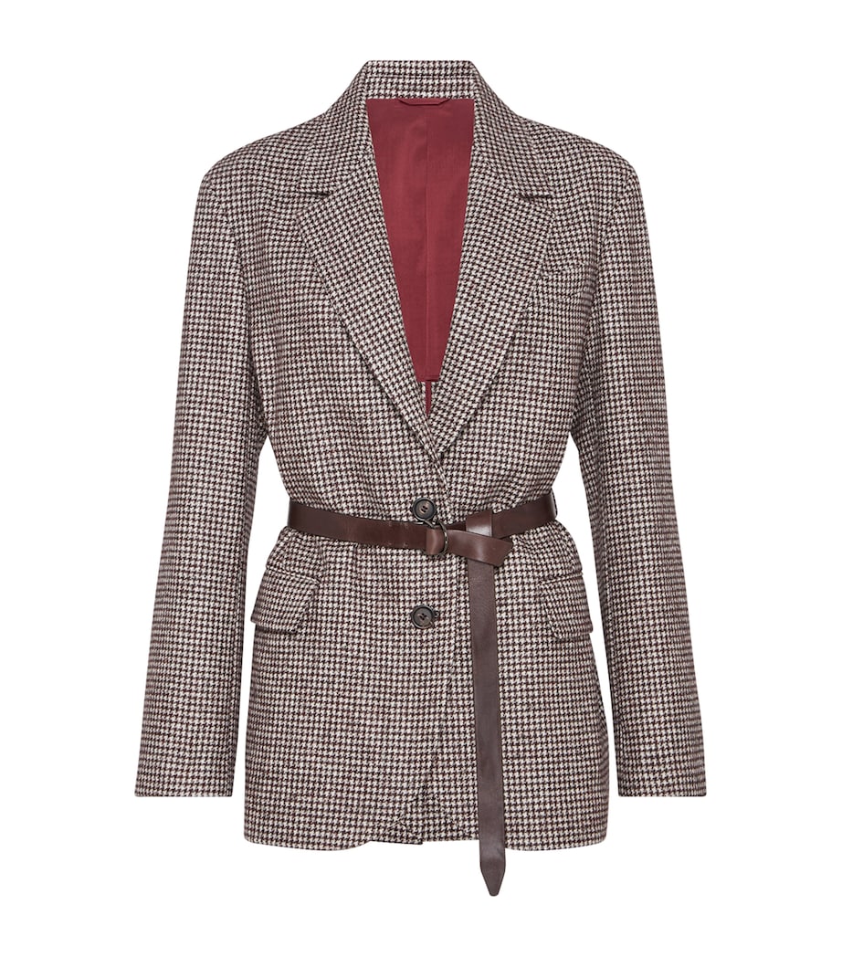Wool-Alpaca Houndstooth Belted Blazer C007 Image 1
