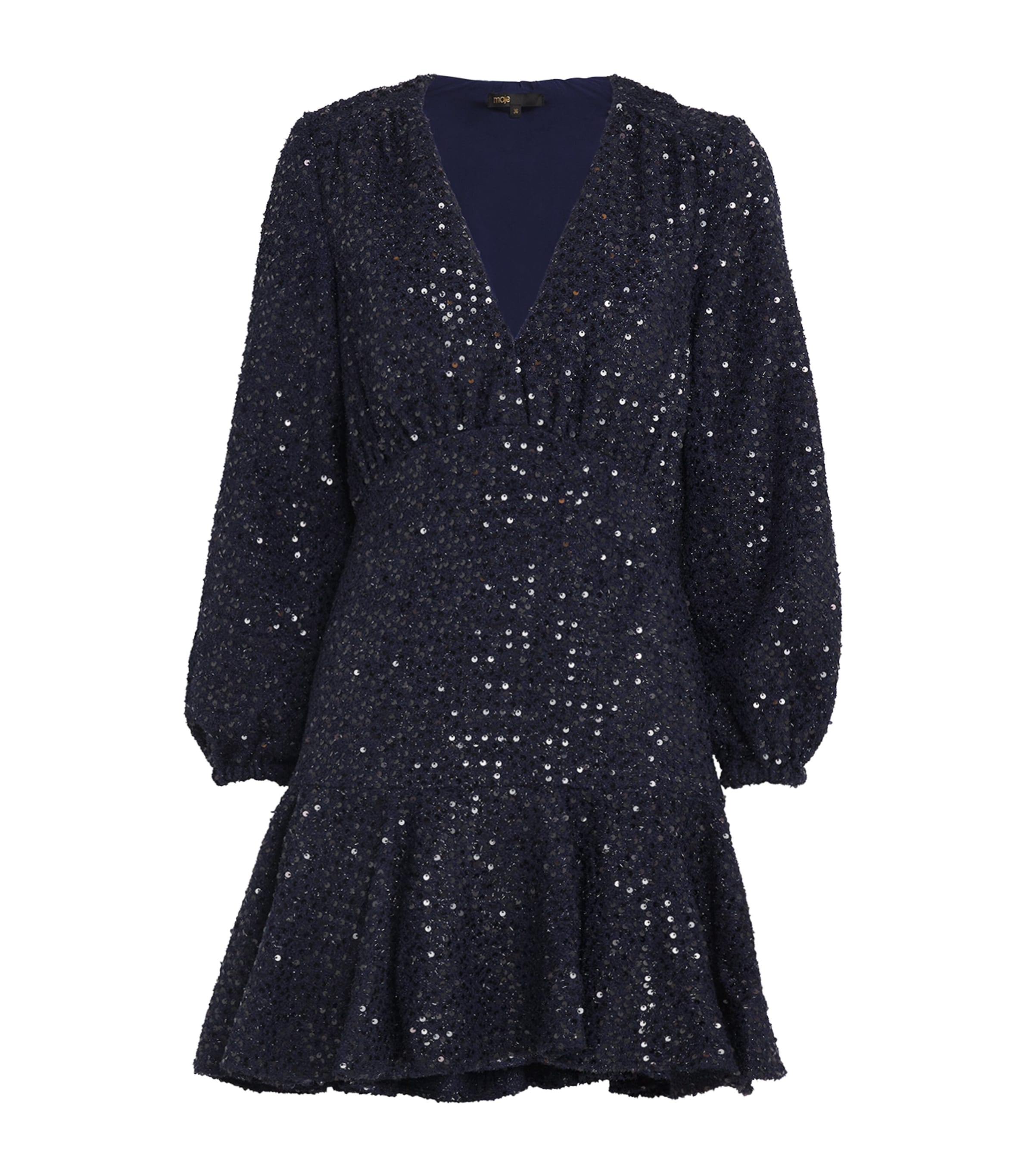 Shop Maje Long-sleeve Sequinned Mini Dress In Blue