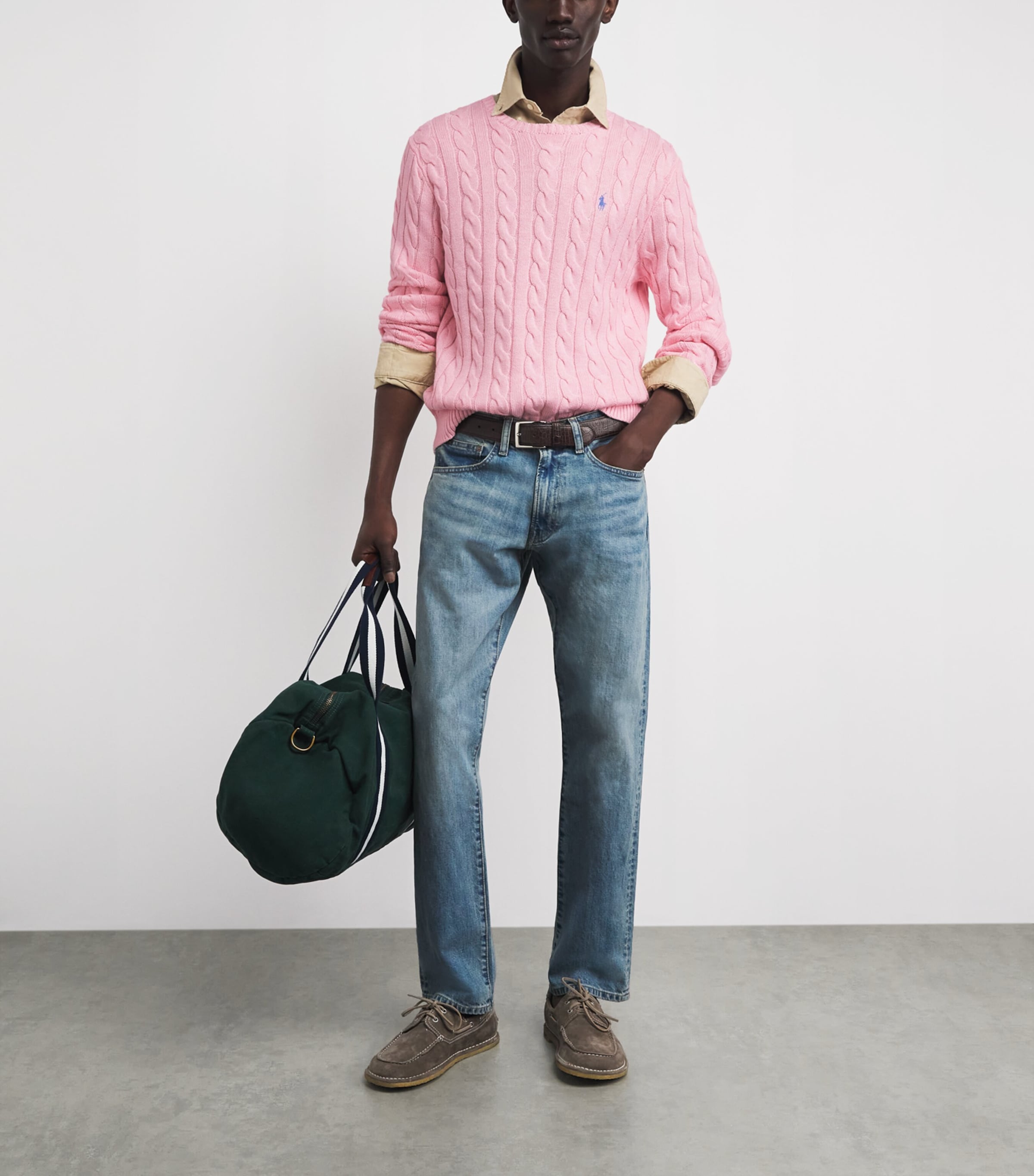 Polo Ralph Lauren Mens Cotton Cable-Knit Sweater Ballet Pink Hthr Image 2