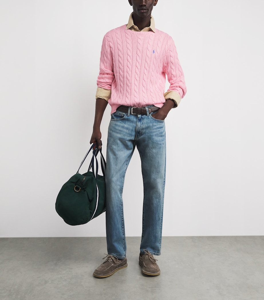 Polo Ralph Lauren Mens Cotton Cable-Knit Sweater Ballet Pink Hthr Image 2