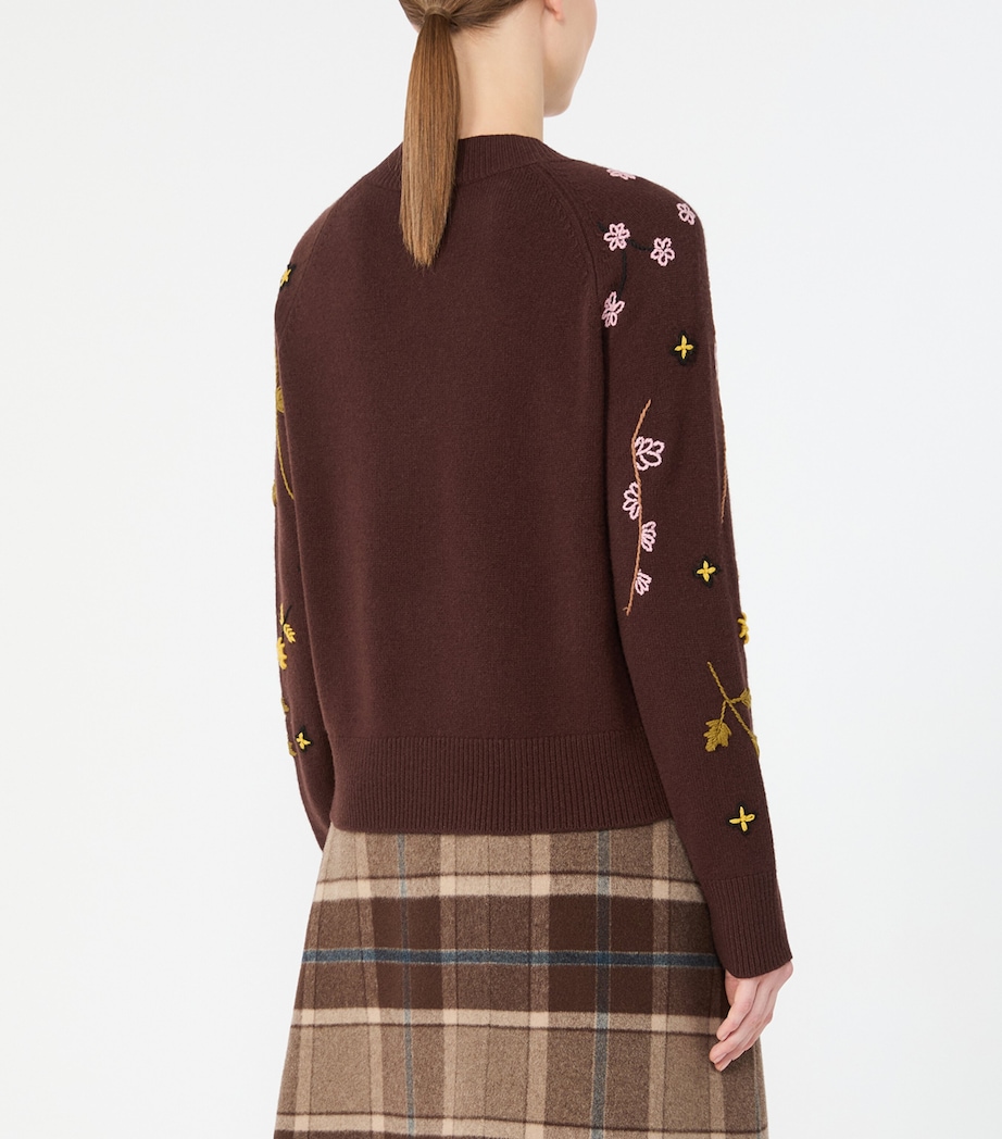 Weekend Max Mara Womens Virgin Wool Embroidered Sweater Dark Brown Image 4
