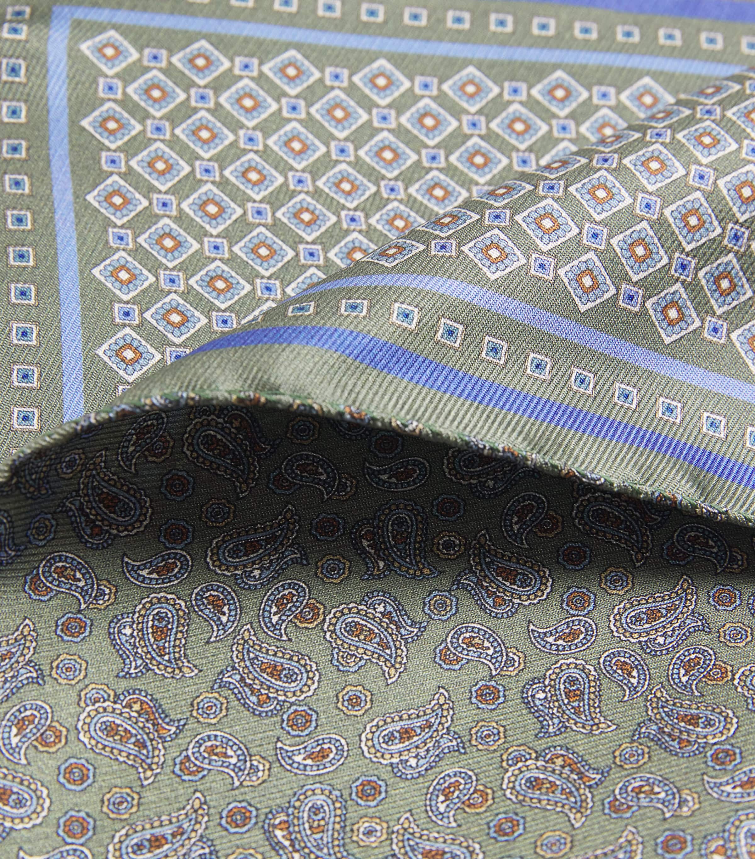 Silk Print Pocket Square 64 NAVY BLUE Image 3