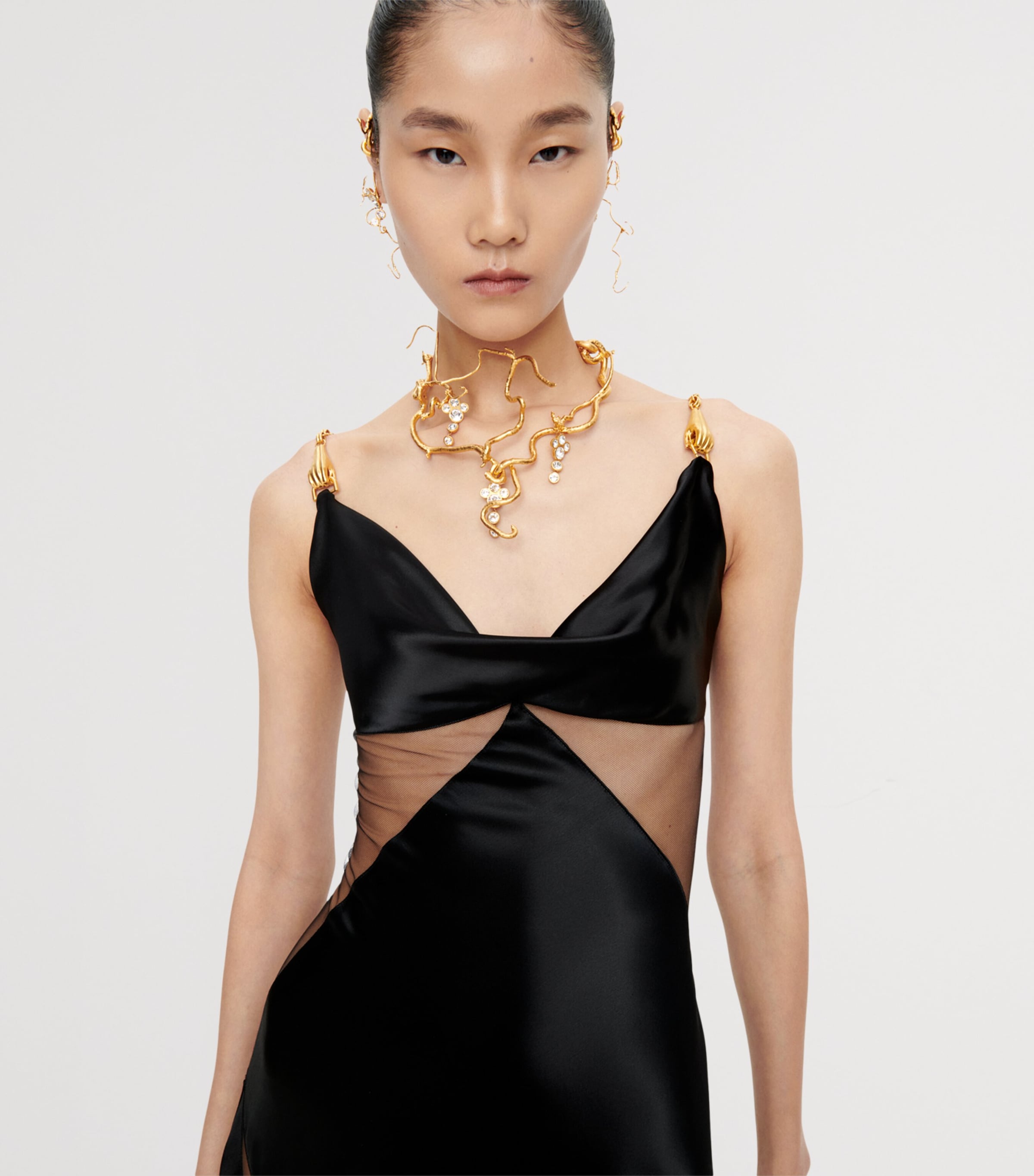 Schiaparelli Rhinestone-Embellished Vine Earrings Gold Image 2
