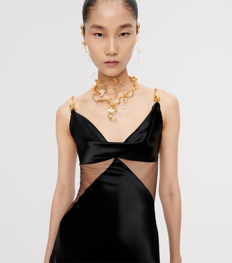 Schiaparelli Rhinestone-Embellished Vine Earrings Gold Image 2