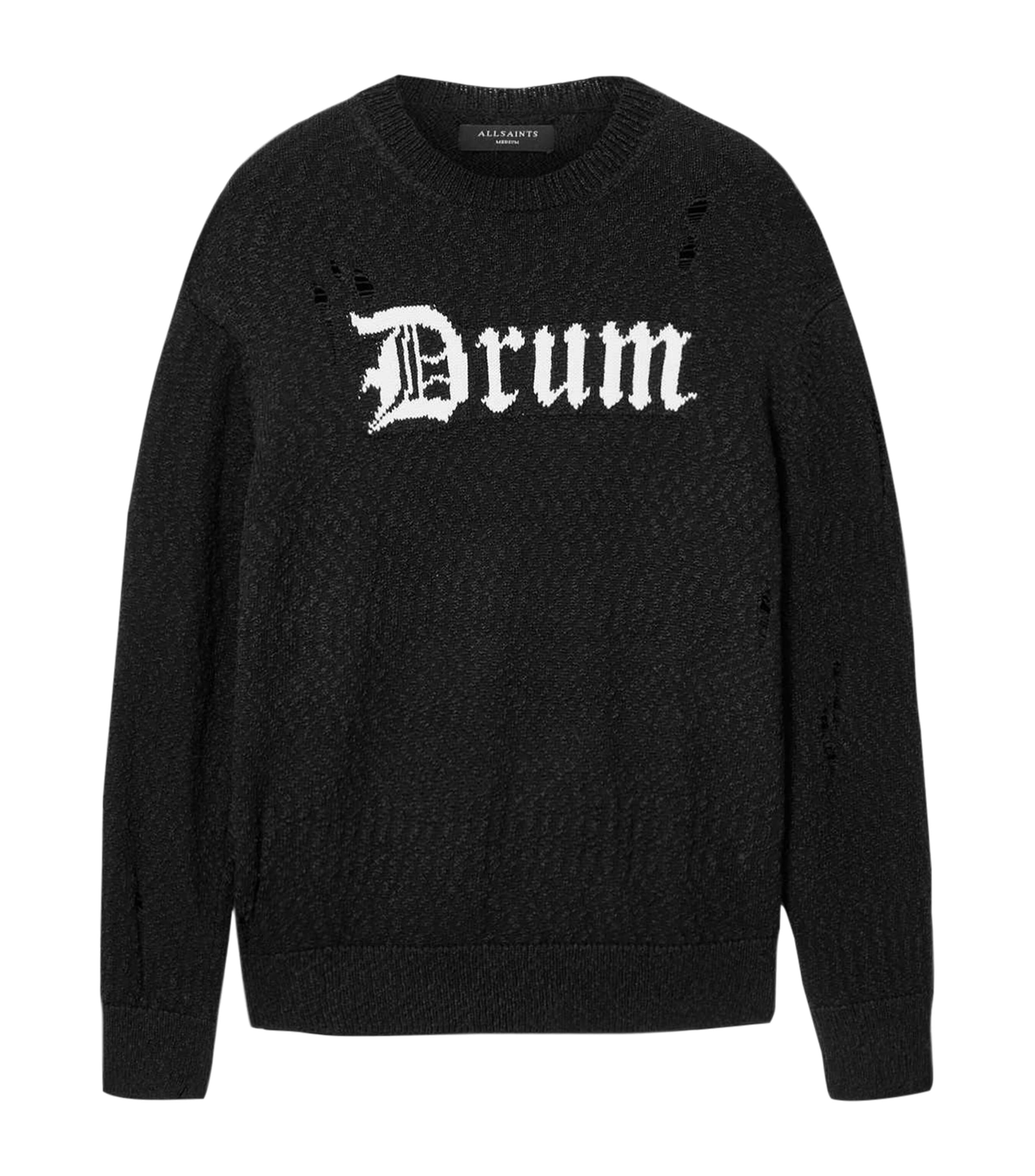 AllSaints Mens Cotton-Blend Drum Sweater Black/chalk White Image 1