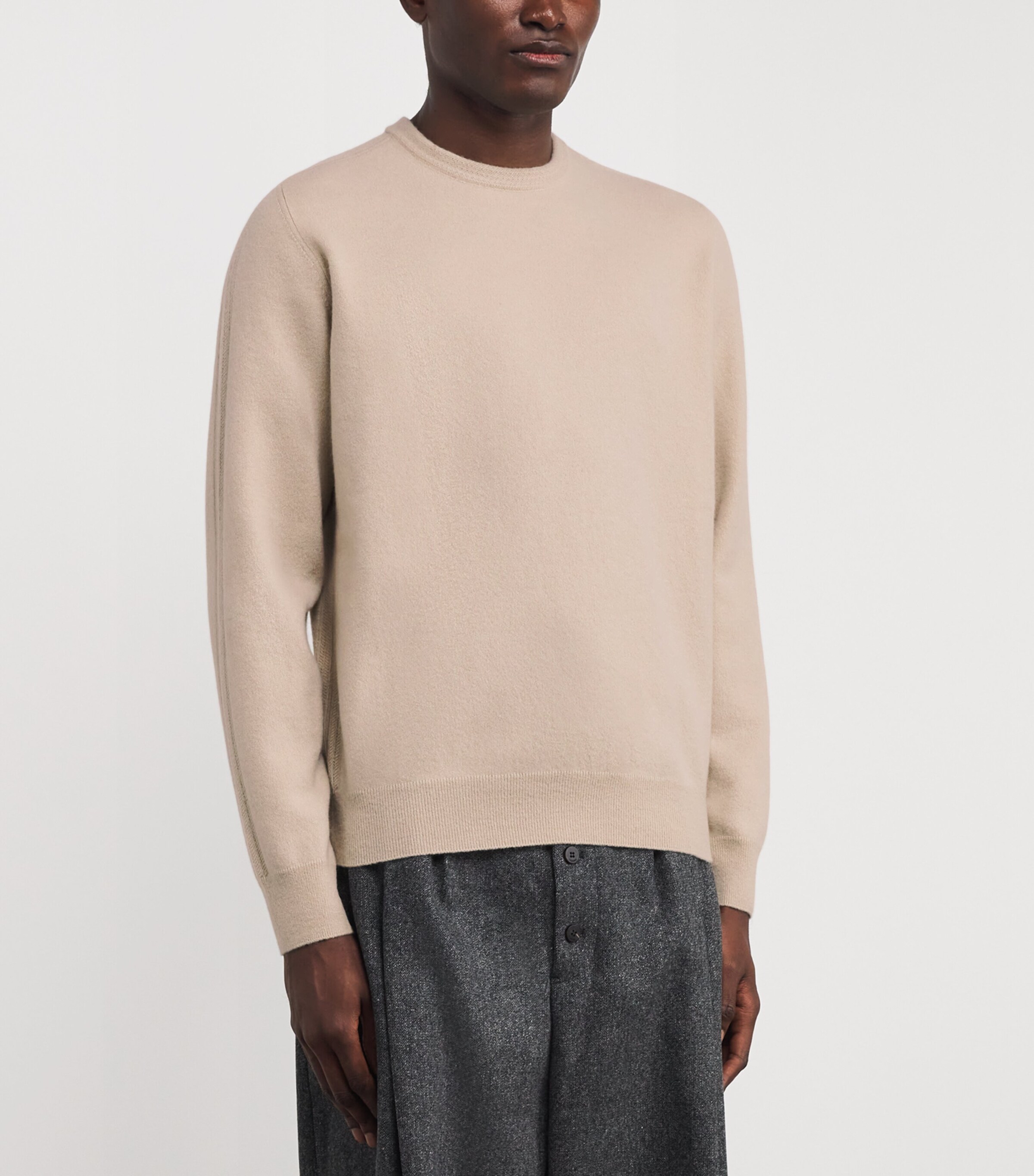 Colombo Mens Kid Cashmere Crew-Neck Sweater Beige Image 3
