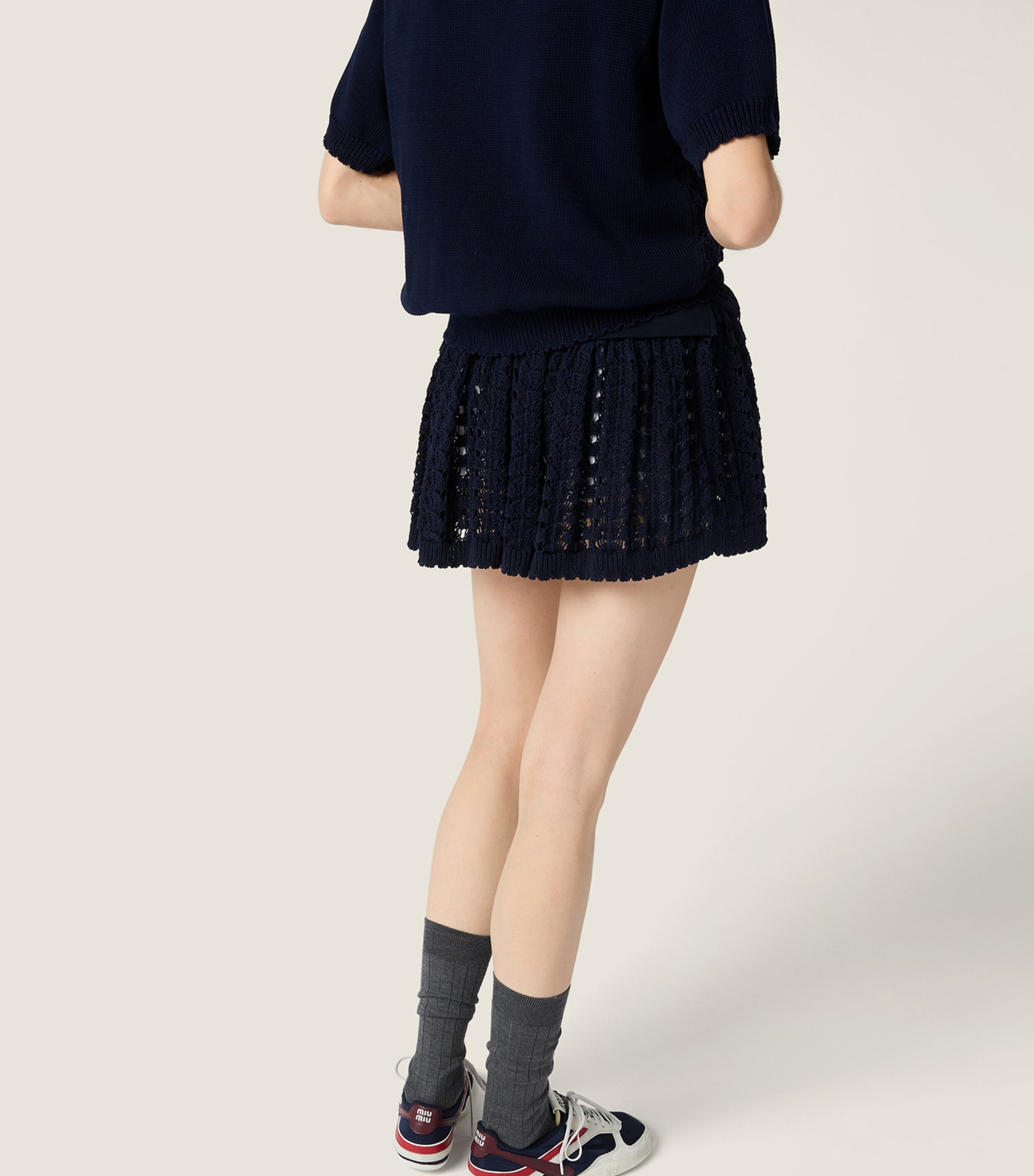 Miu Miu Womens Cotton Crochet Mini Skirt Blue Image 5