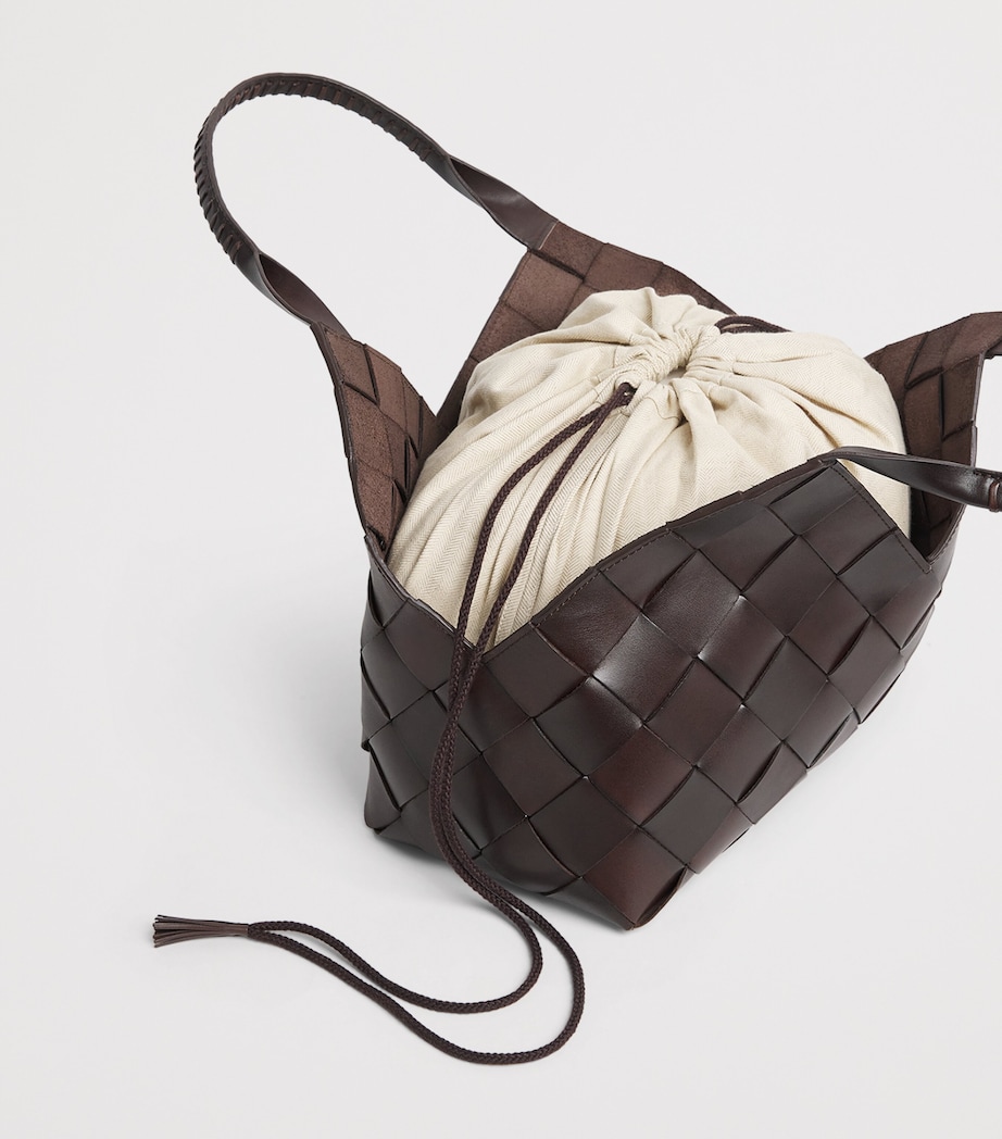 DRAGON DIFFUSION Leather Woven Castello Shoulder Bag Dark Brown Image 5