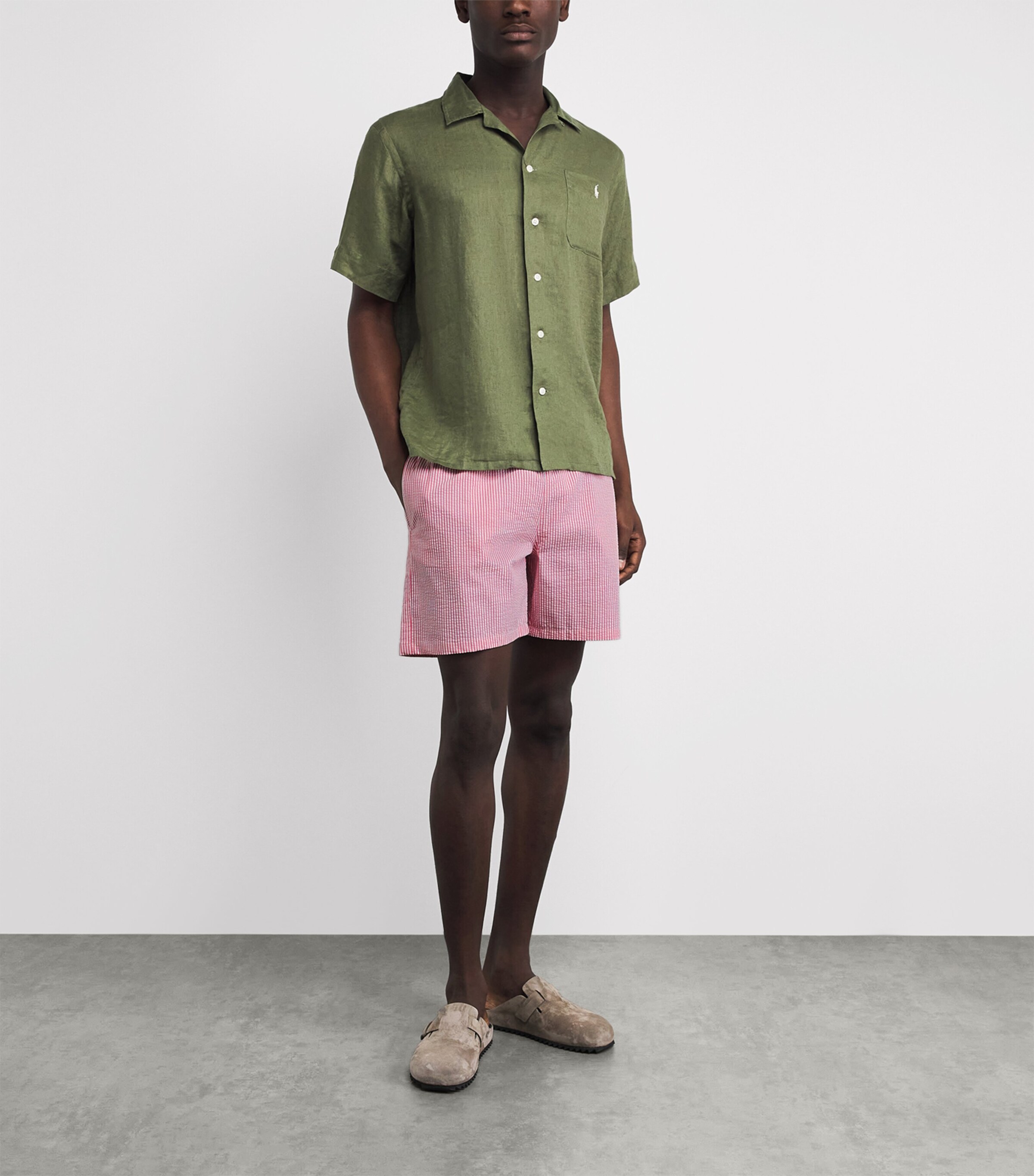 Polo Ralph Lauren Mens Seersucker Traveller Swim Shorts Resort Rose Stripe Image 2