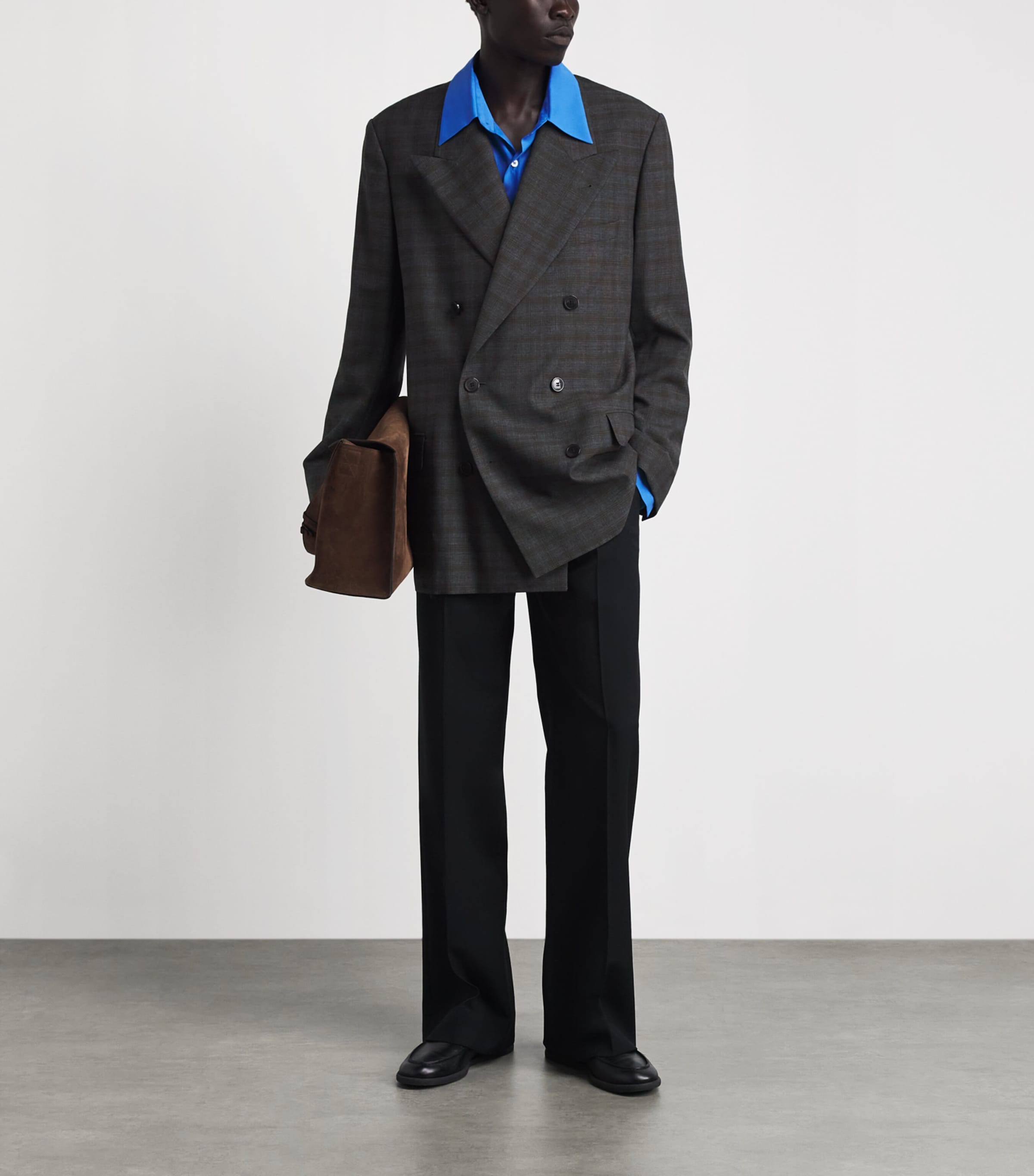 DRIES VAN NOTEN Mens Wool Check Double-Breasted Blazer Image 2