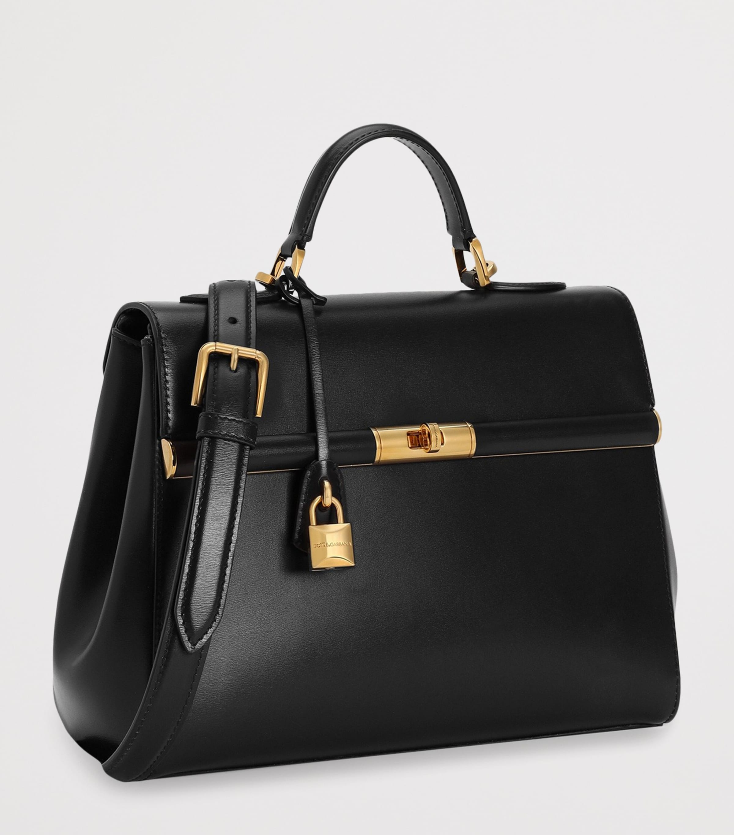Dolce&Gabbana Palmellato Calfskin Marlene Top-Handle Bag Black Image 3