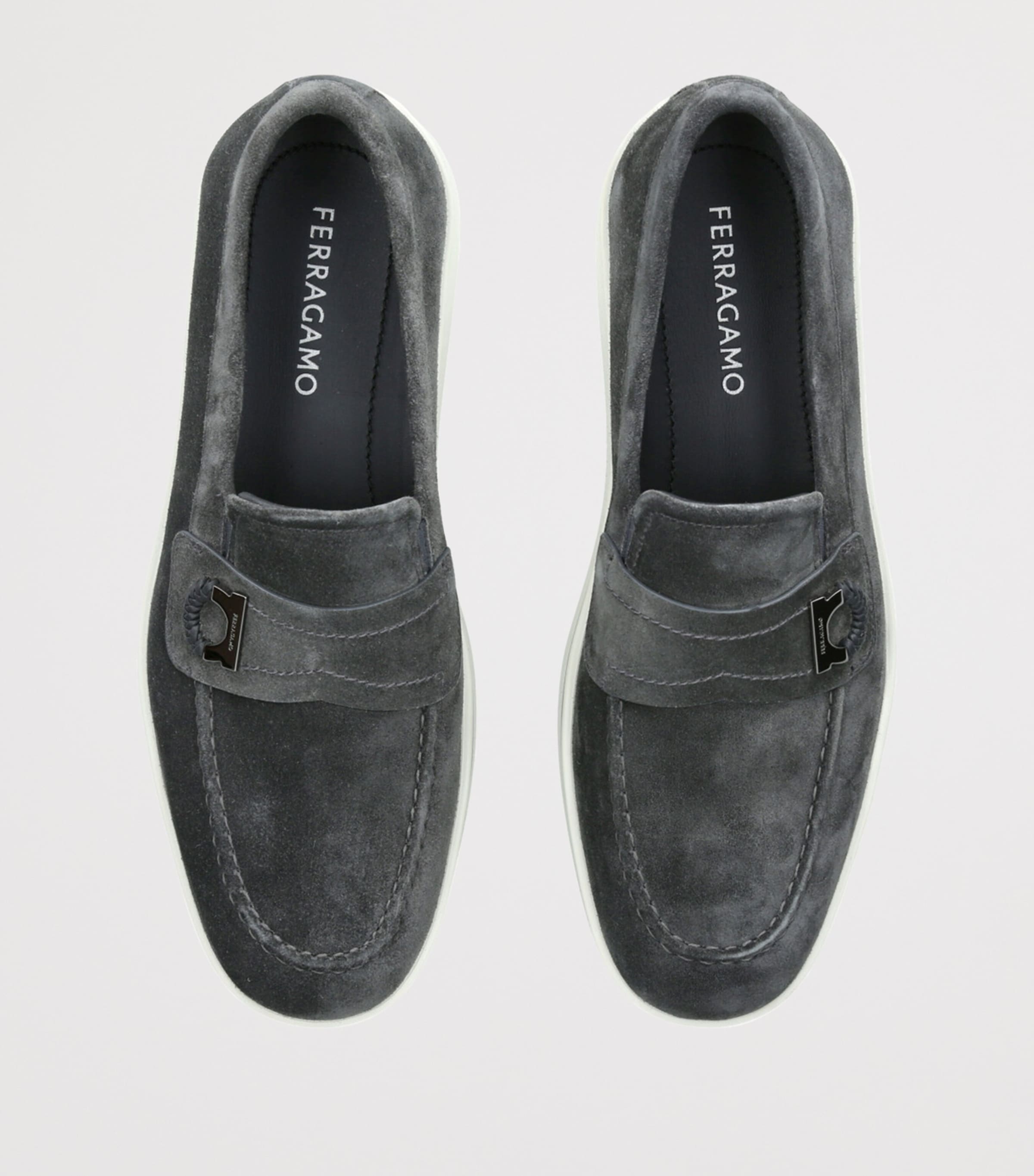 Salvatore Ferragamo Grey Suede Tancredi Loafers | Harrods US display picture 2