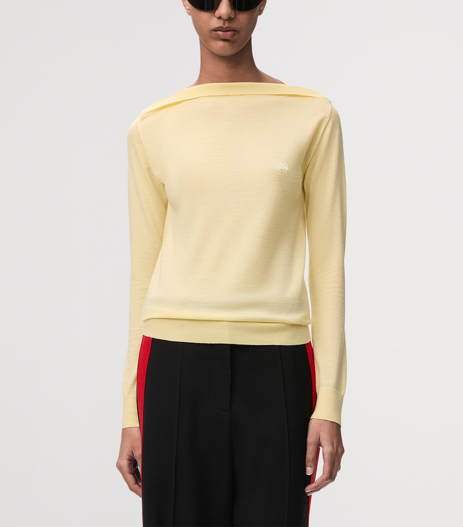 LOEWE Womens Stretch-Wool Boat-Neck Sweater Light Yellow Image 3