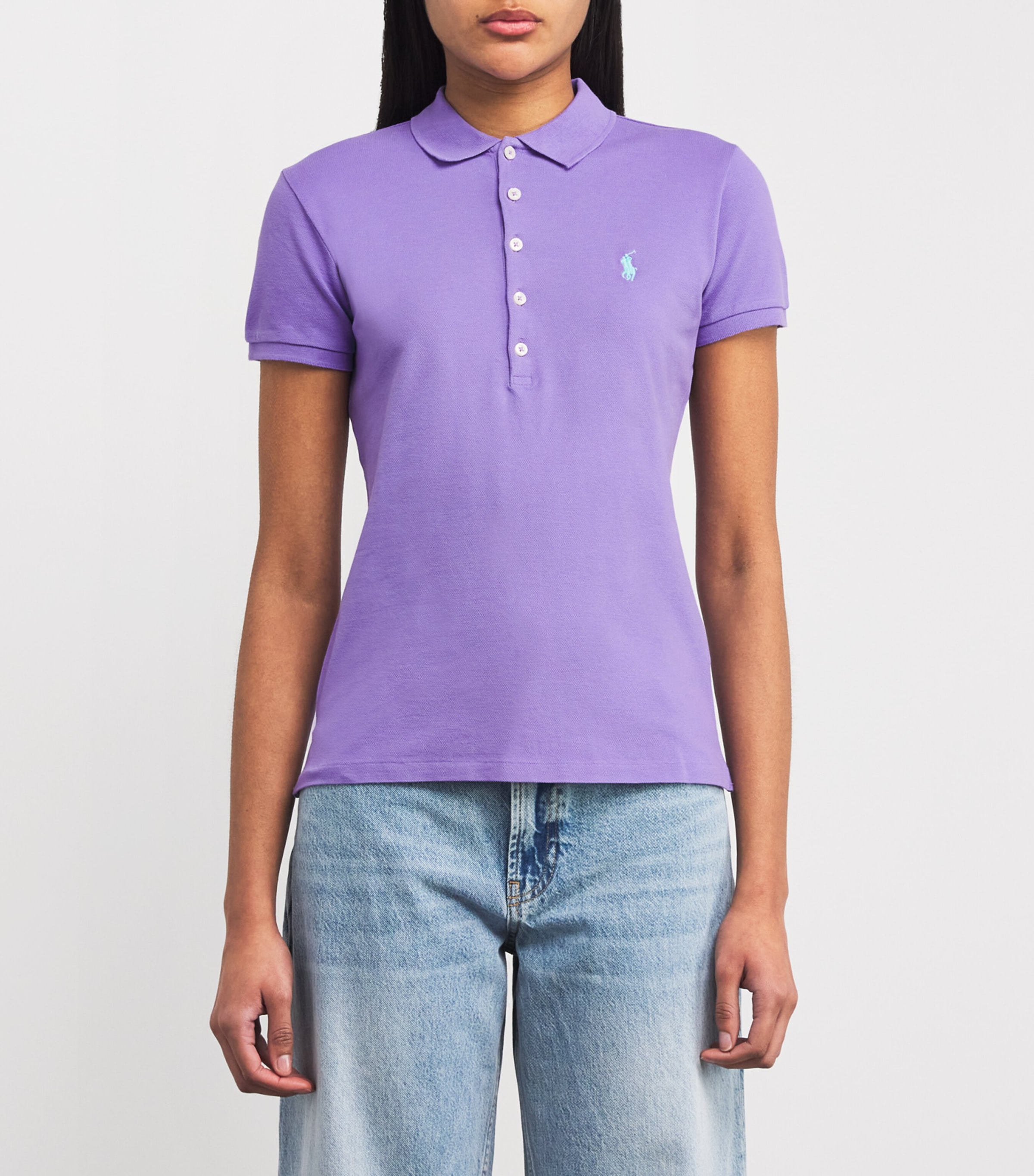 Polo Ralph Lauren Womens Stretch-Cotton Julie Polo Shirt Purple Image 3