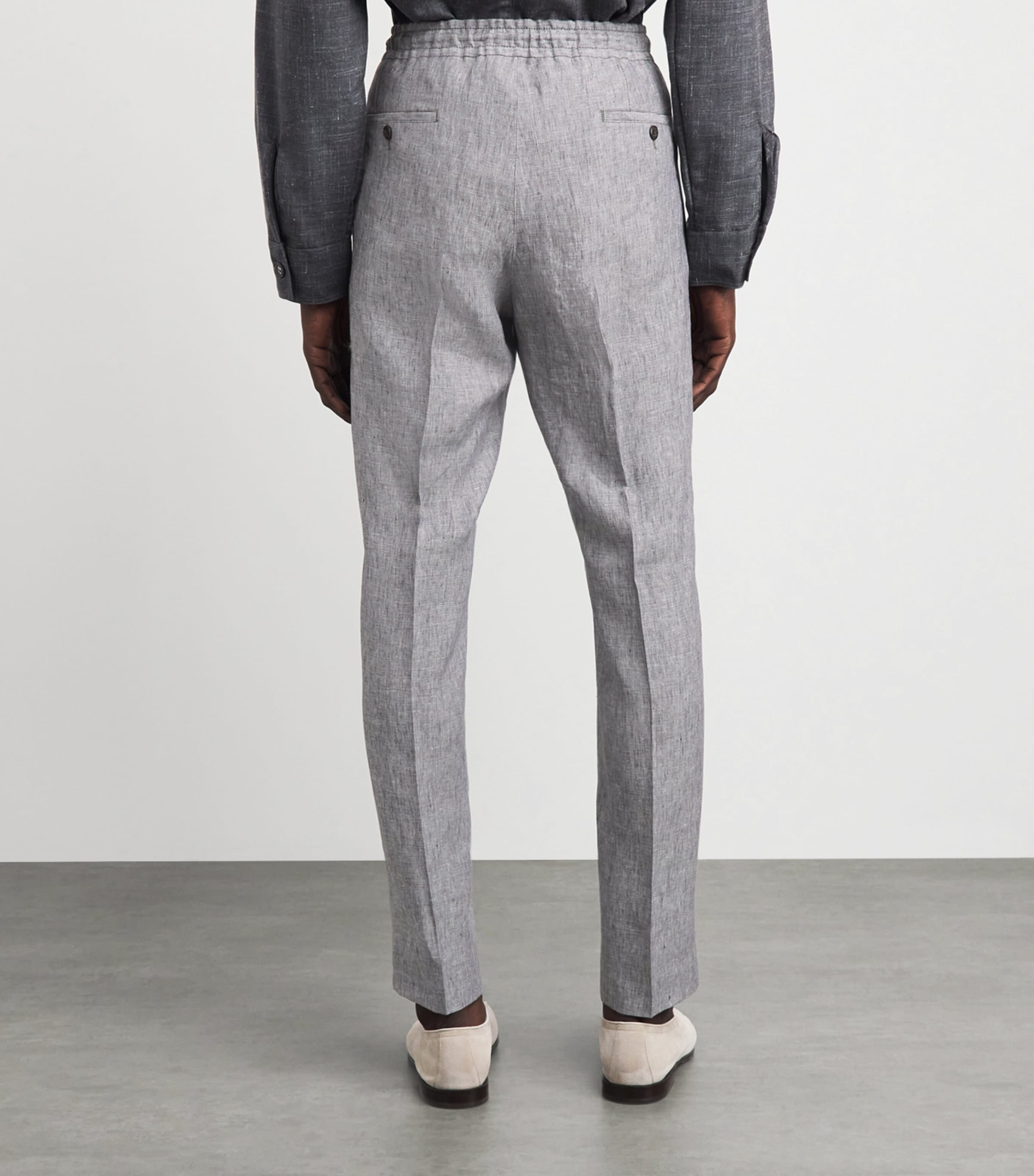 Corneliani Mens Linen Drawstring Trousers Gry Pce Dyed Ivr Image 5