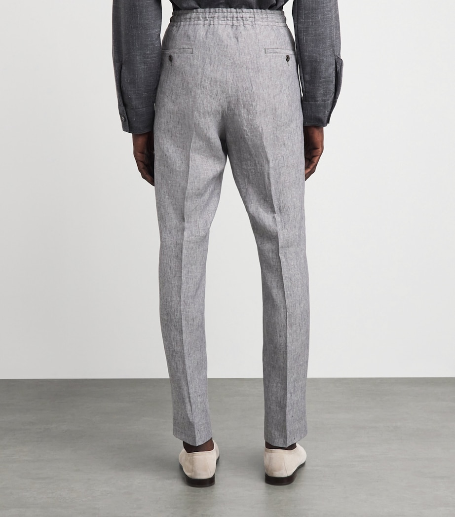 Corneliani Mens Linen Drawstring Trousers Gry Pce Dyed Ivr Image 5