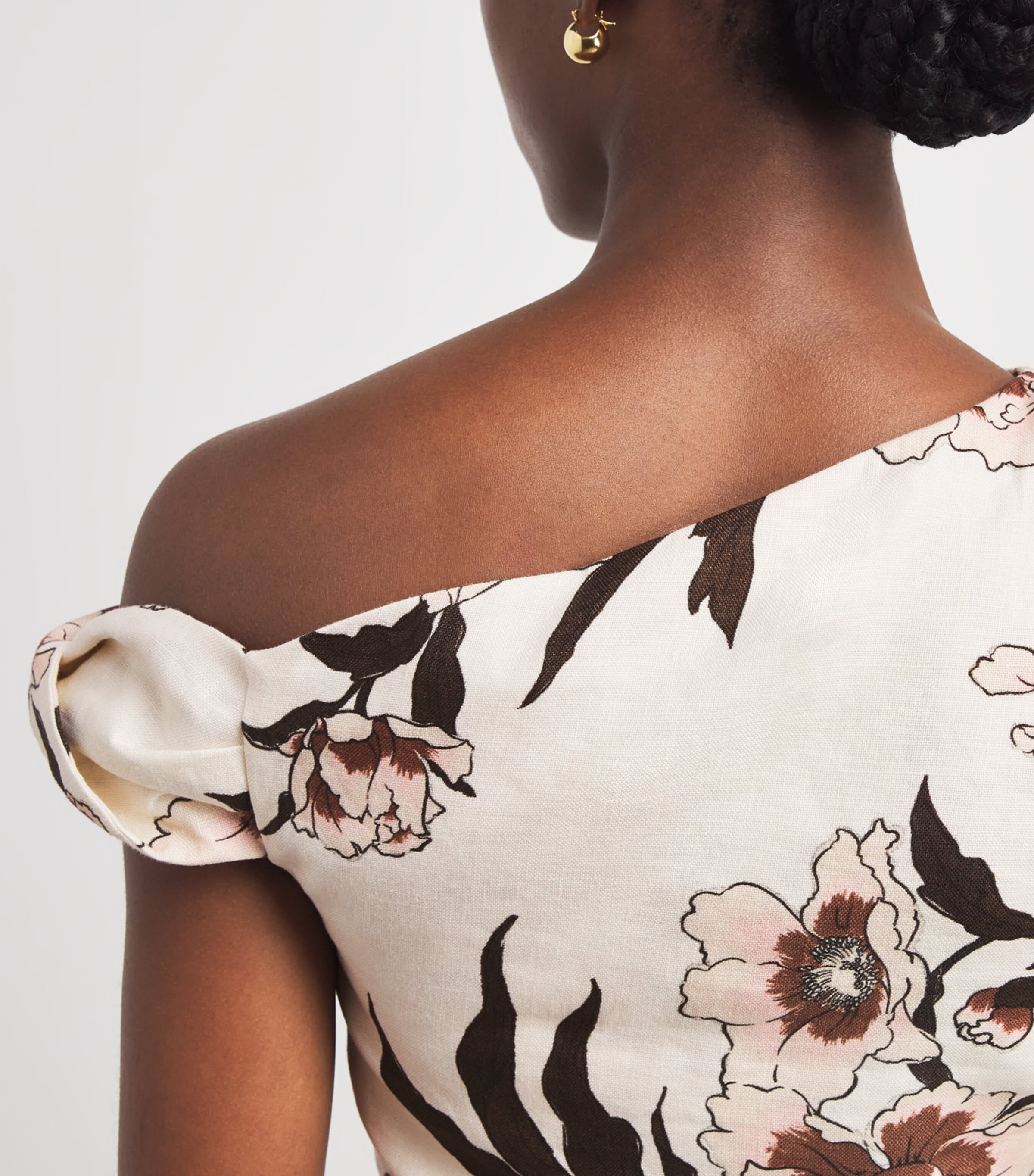 SIR. Womens Linen One-Shoulder Peony Top Peony Floral Image 3
