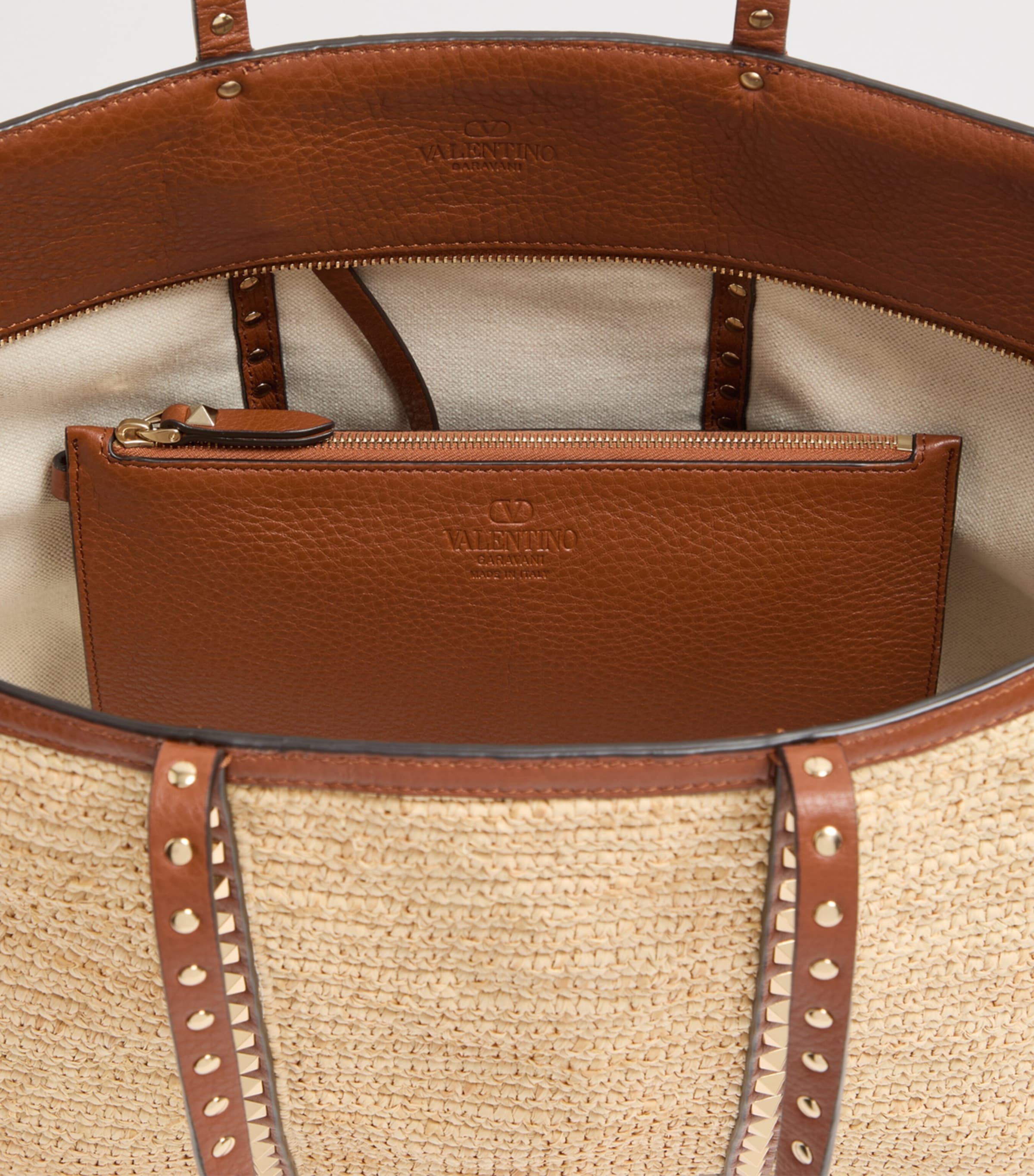 Valentino Garavani Large Straw Rockstud Tote Bag Image 4