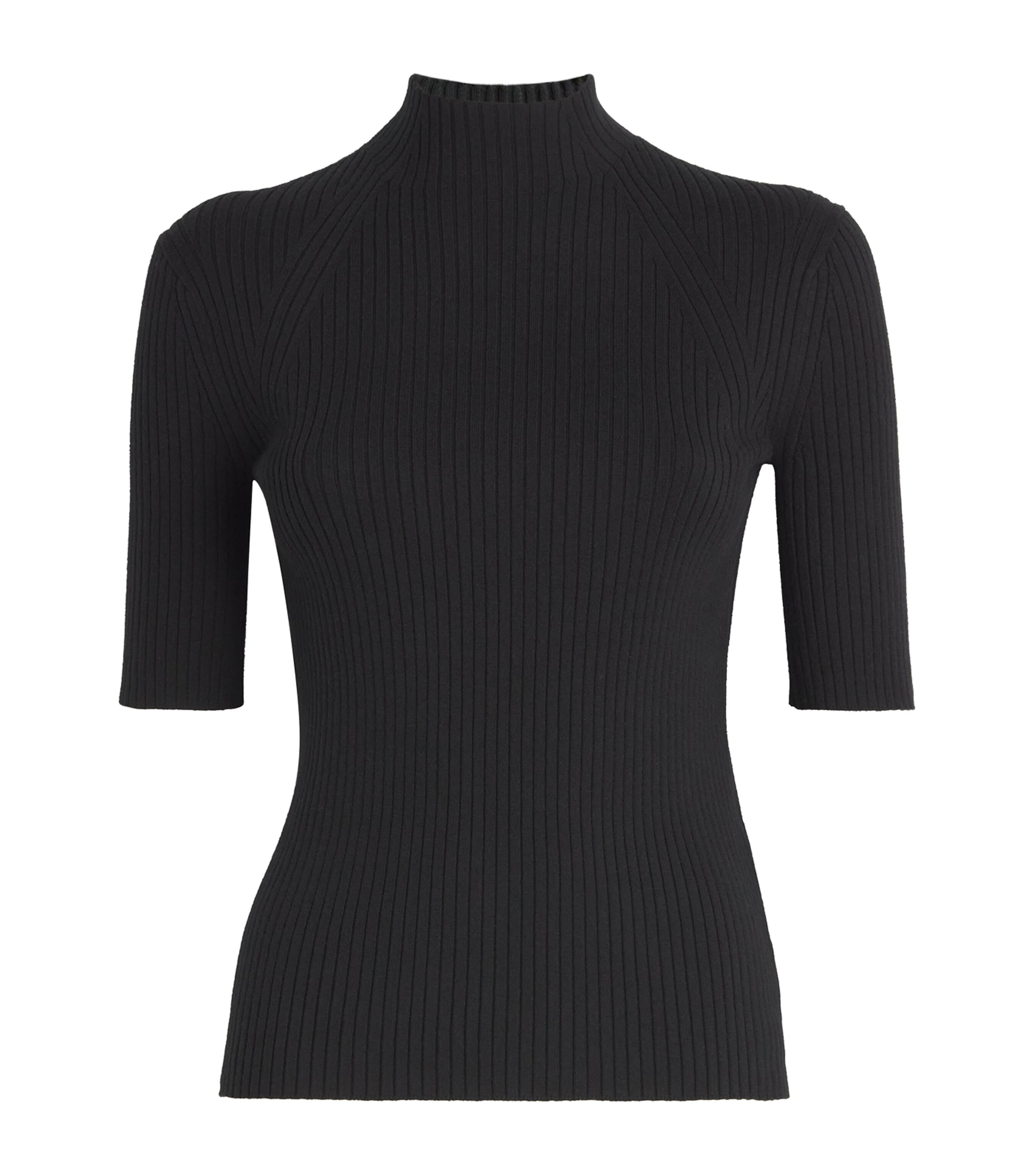 Maje Ribbed High-neck Top In Black