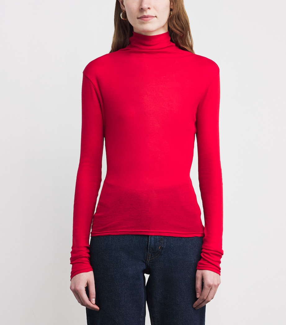 Cotton Sheer High-Neck Top TRUE SCARLET RED Image 3