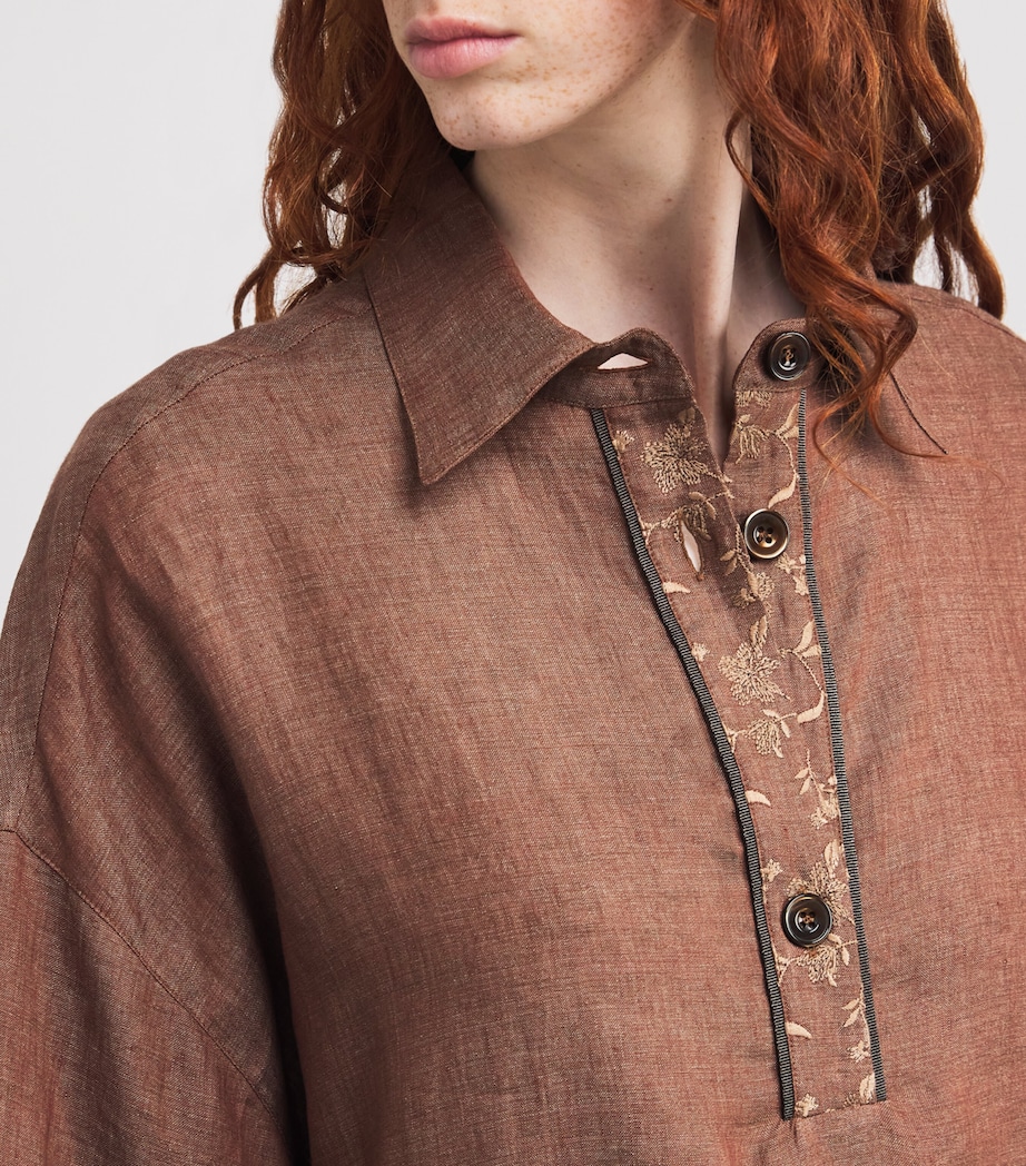 x Harrods Linen Embroidered Collared Shirt VICUNA Image 6