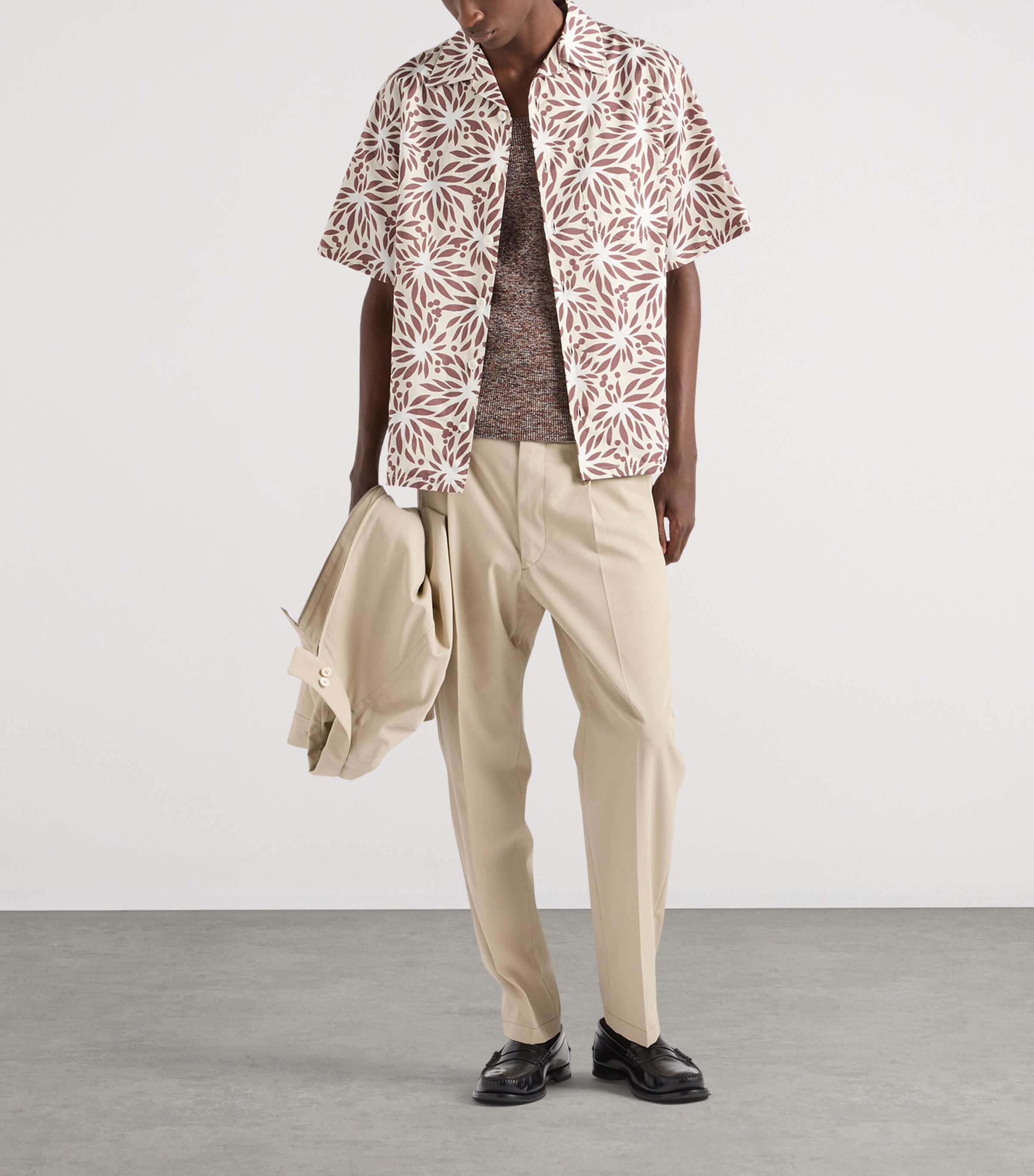 Prada Mens Cotton-Silk Short-Sleeve Bowling Shirt Image 2