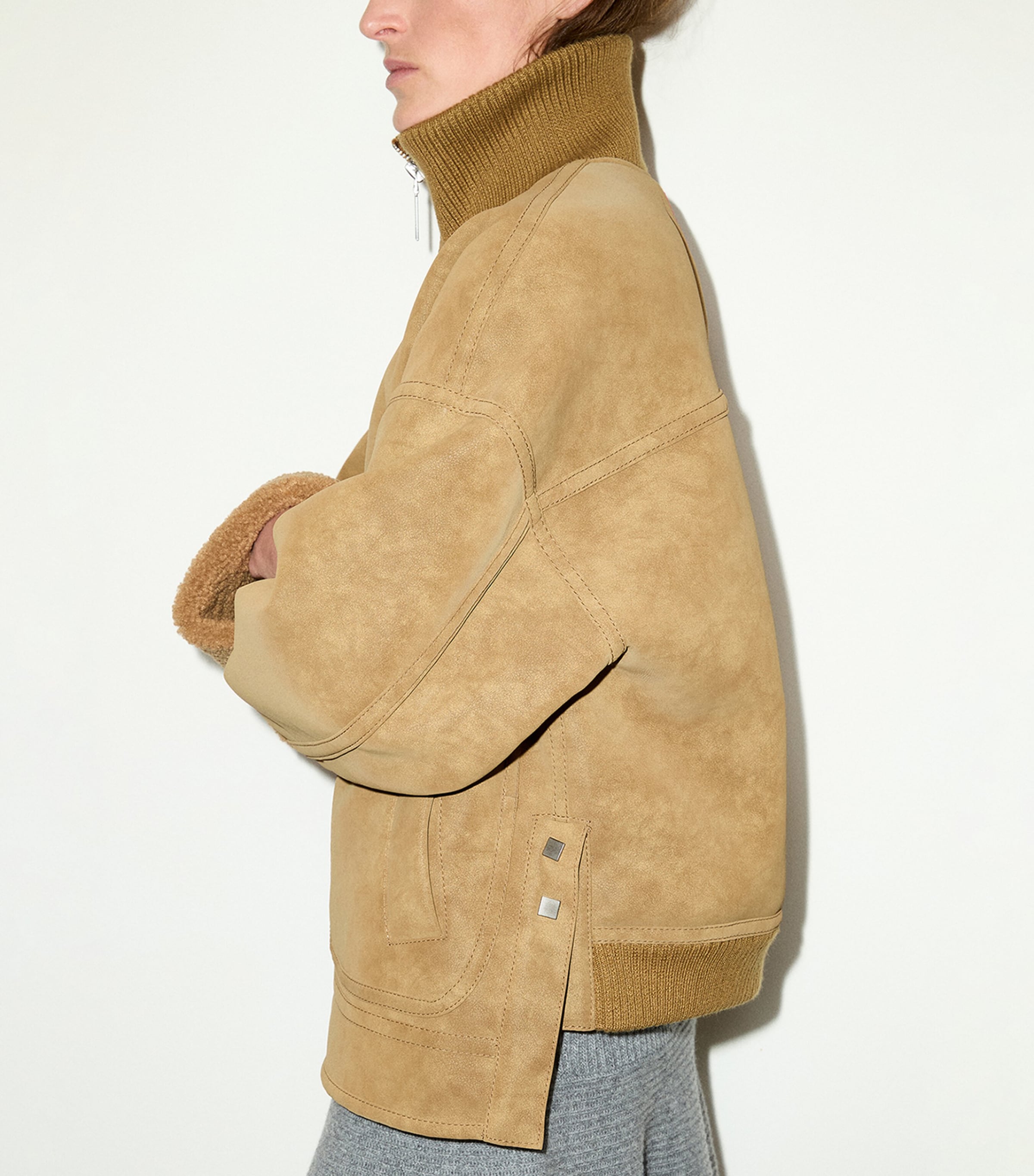 MAX&Co. Womens Aviator Short Coat Biscuit Image 5