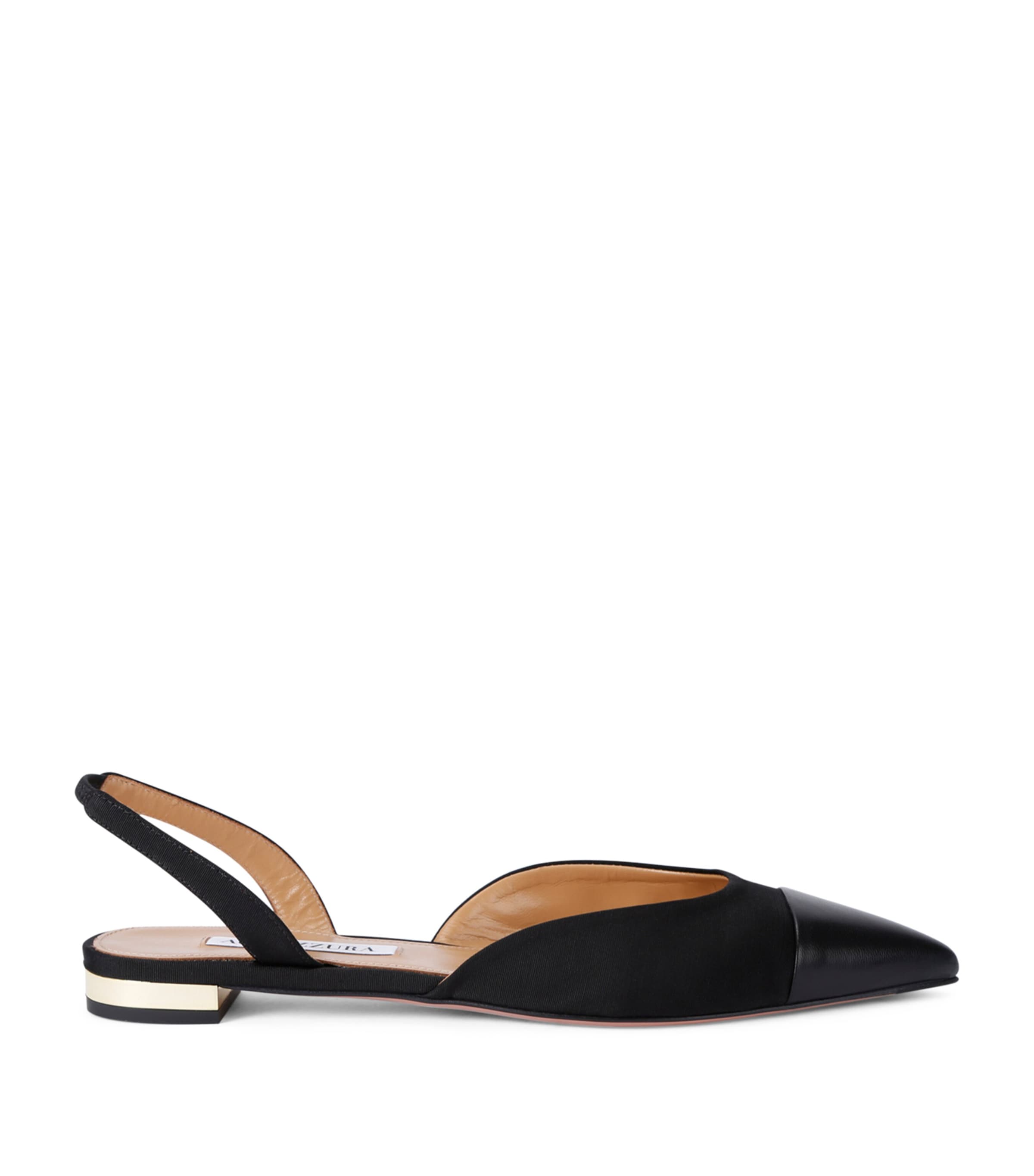 Aquazzura Milanese Leather-trimmed Grosgrain Slingback Flats In Black
