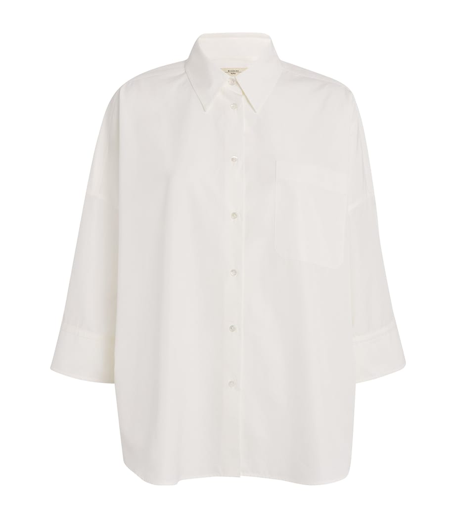 Cotton Cropped-Sleeve Shirt WHITE Image 1