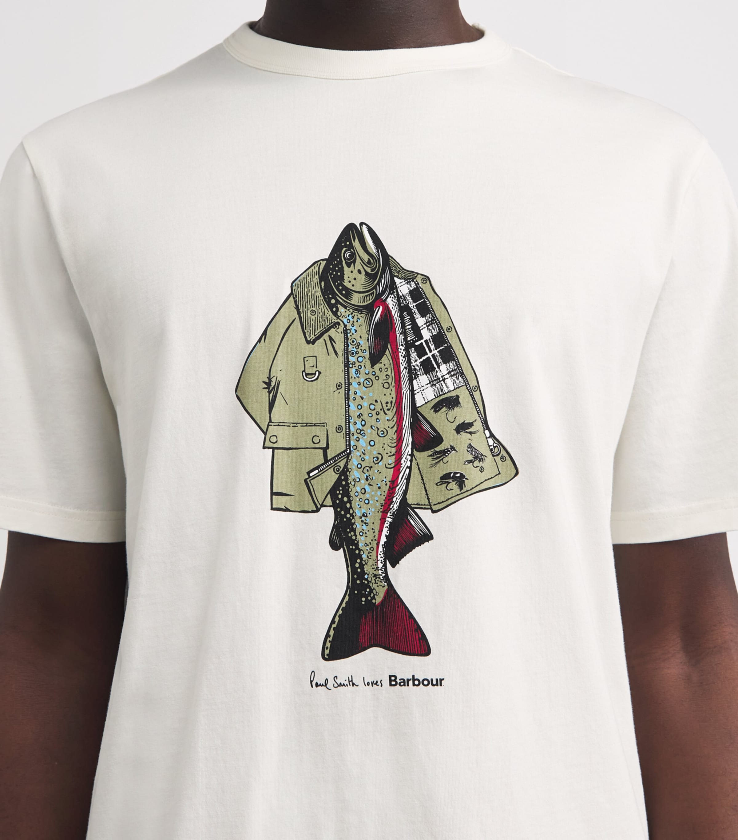 Barbour Mens x Paul Smith Fishing Jacket T-Shirt Whisper Image 3