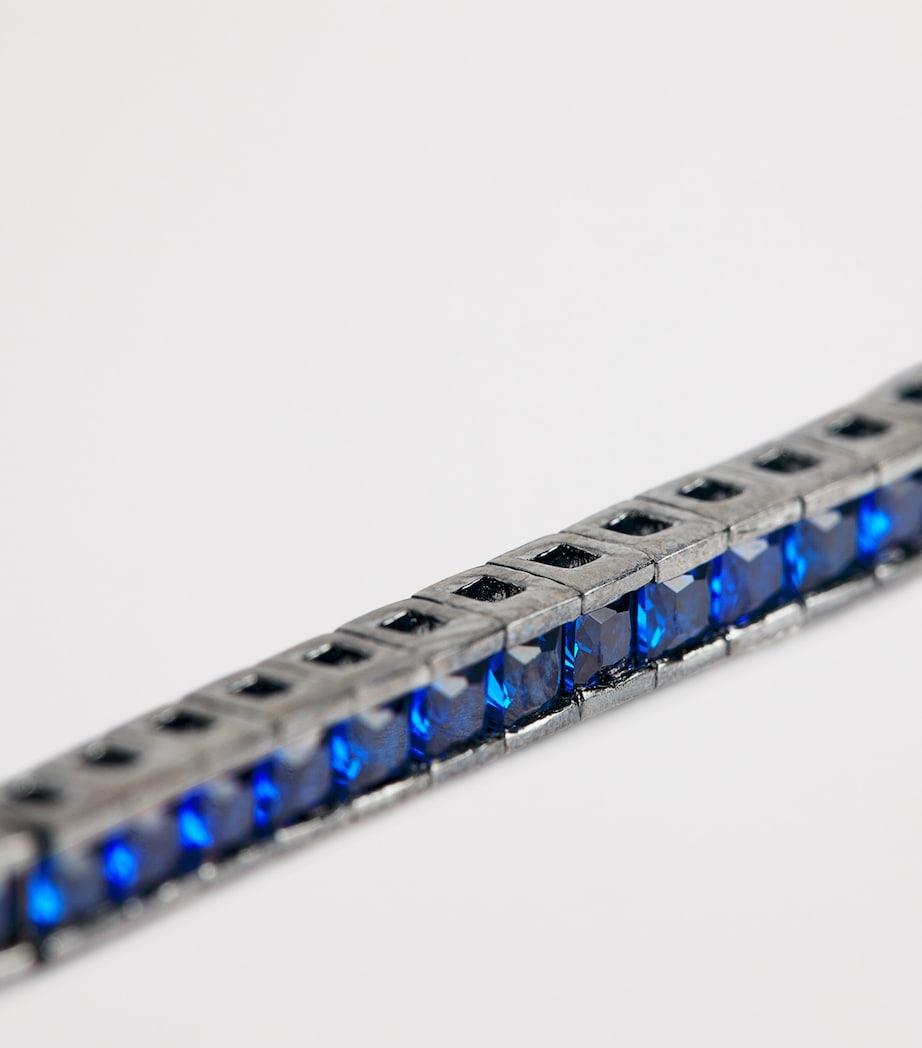 Rhodium-Plated Sterling Silver Quadro Tennis Bracelet BLUE Image 6