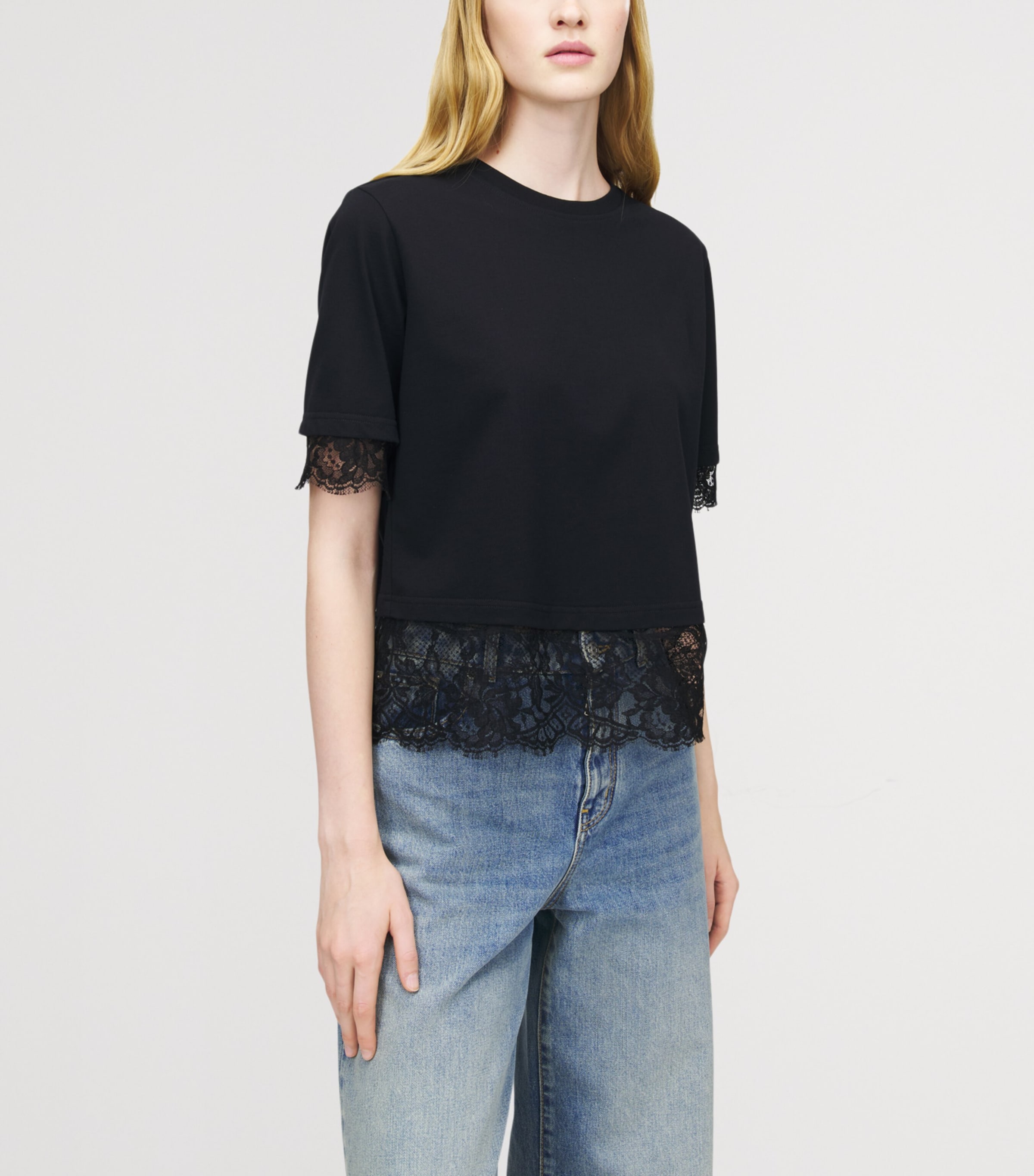Cotton Lace-Trim T-Shirt 1000 Image 5