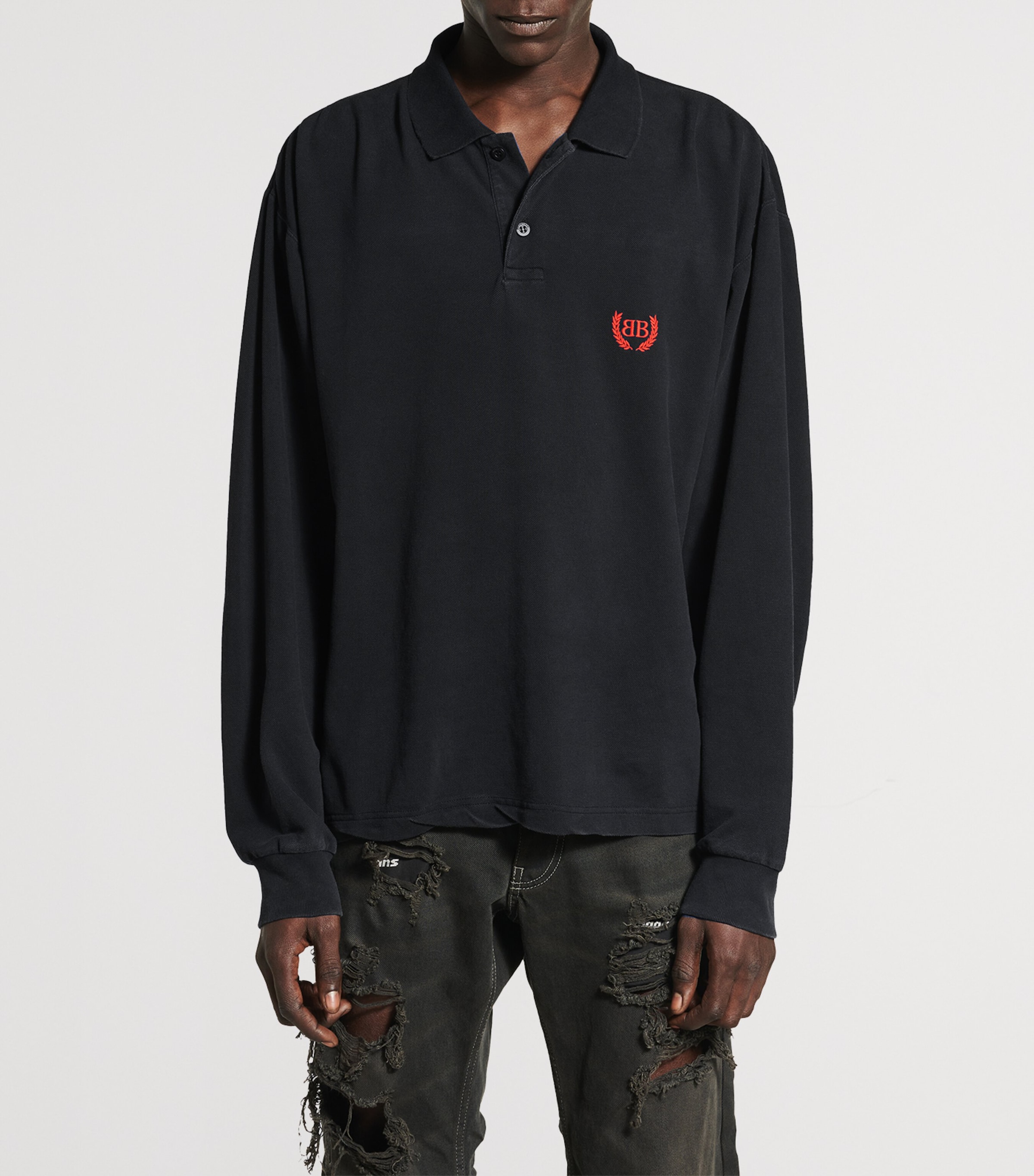 Balenciaga Black Cotton Laurel Crest Polo Shirt | Harrods UK