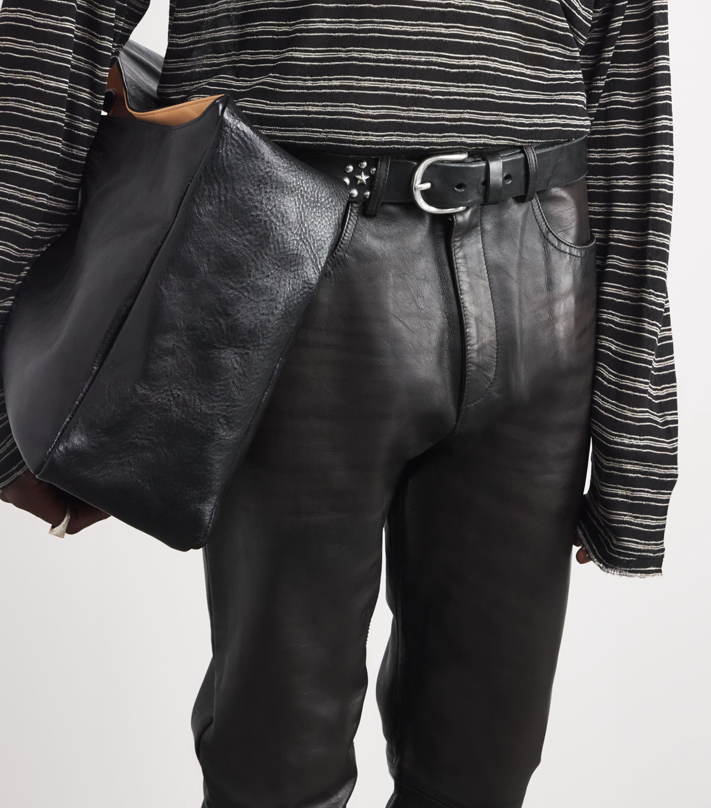 Leather Slim Jeans BLACK & BROWN Image 6