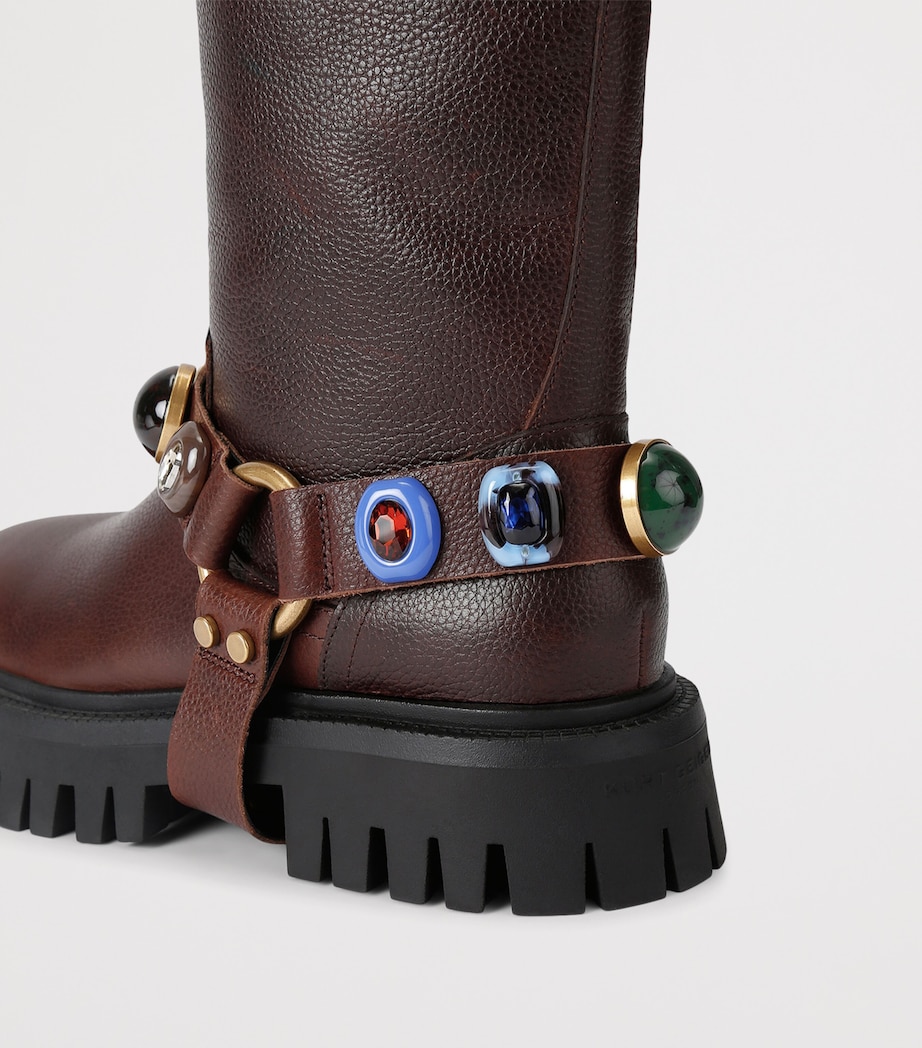 Kurt Geiger London Leather LouLou Harness Biker Boots 40 Brown Image 4