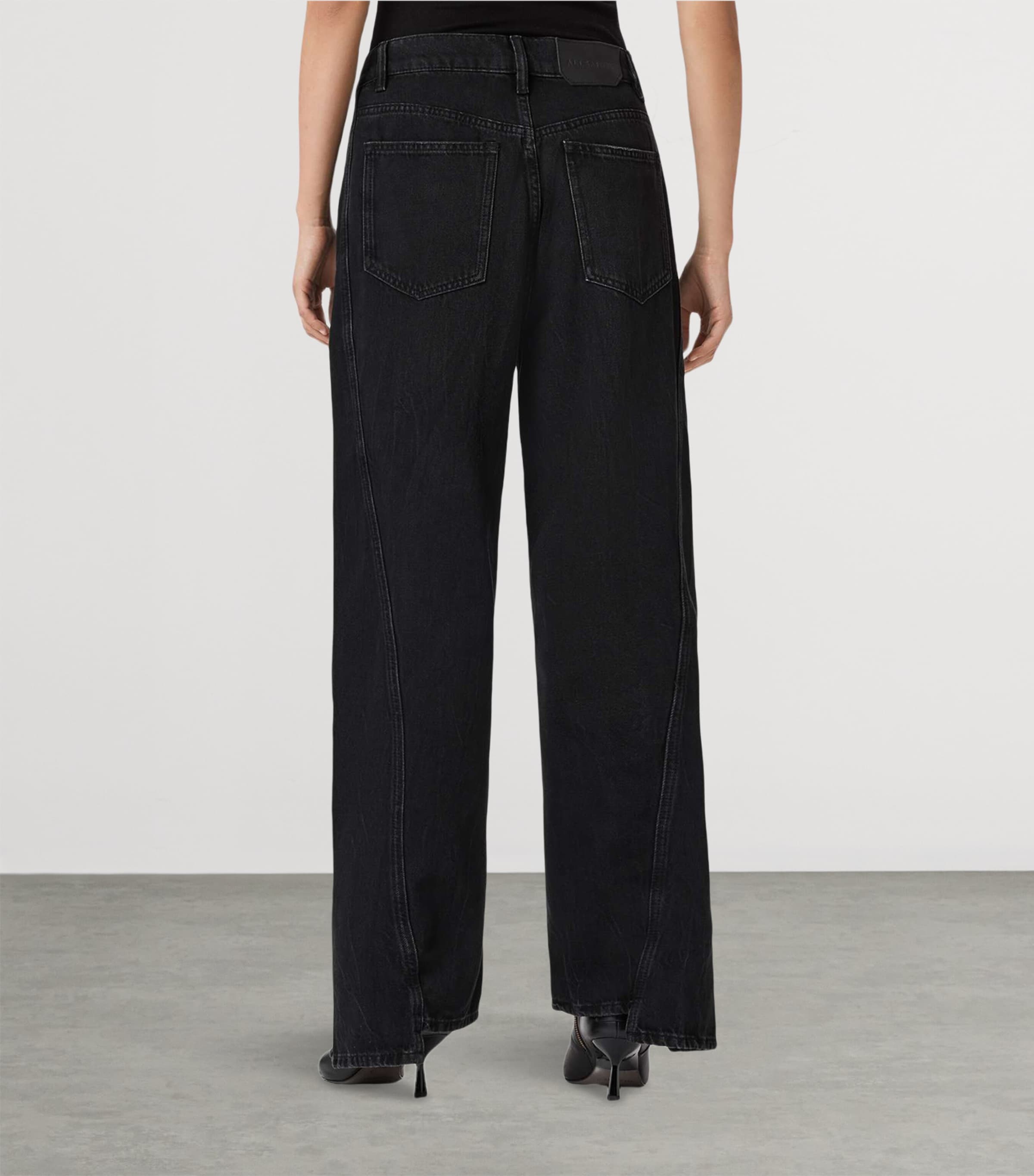 【^._.^】 S tethered long denim black AllSaints Black Organic Cotton Frankie Wide-Leg jeans | Harrods US
