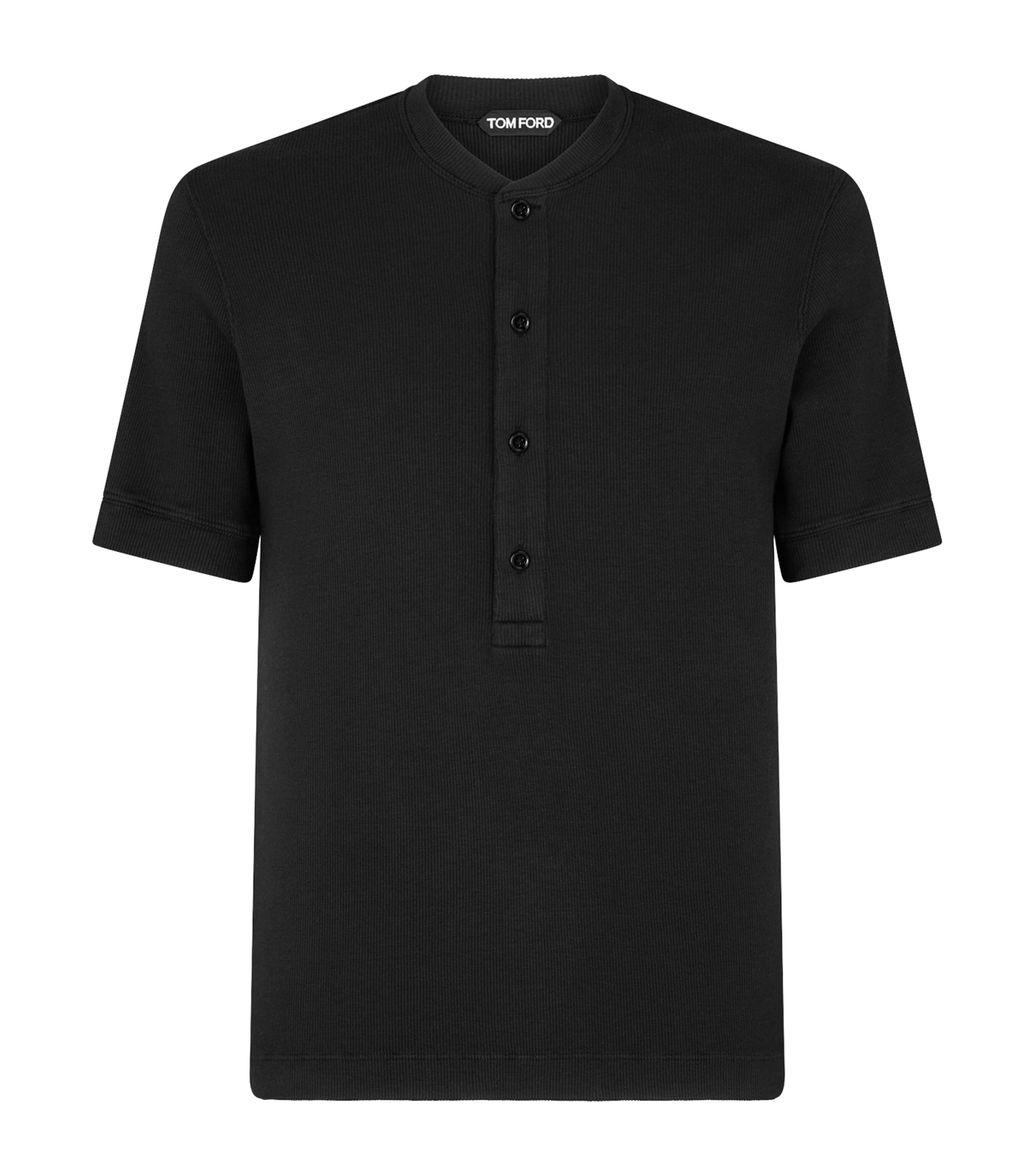 TOM FORD Cotton-Blend Short-Sleeve Henley Top | Men Clothing | T-Shirts | Plain T-Shirts | V-Neck T-Shirts | Designers | Tom Ford