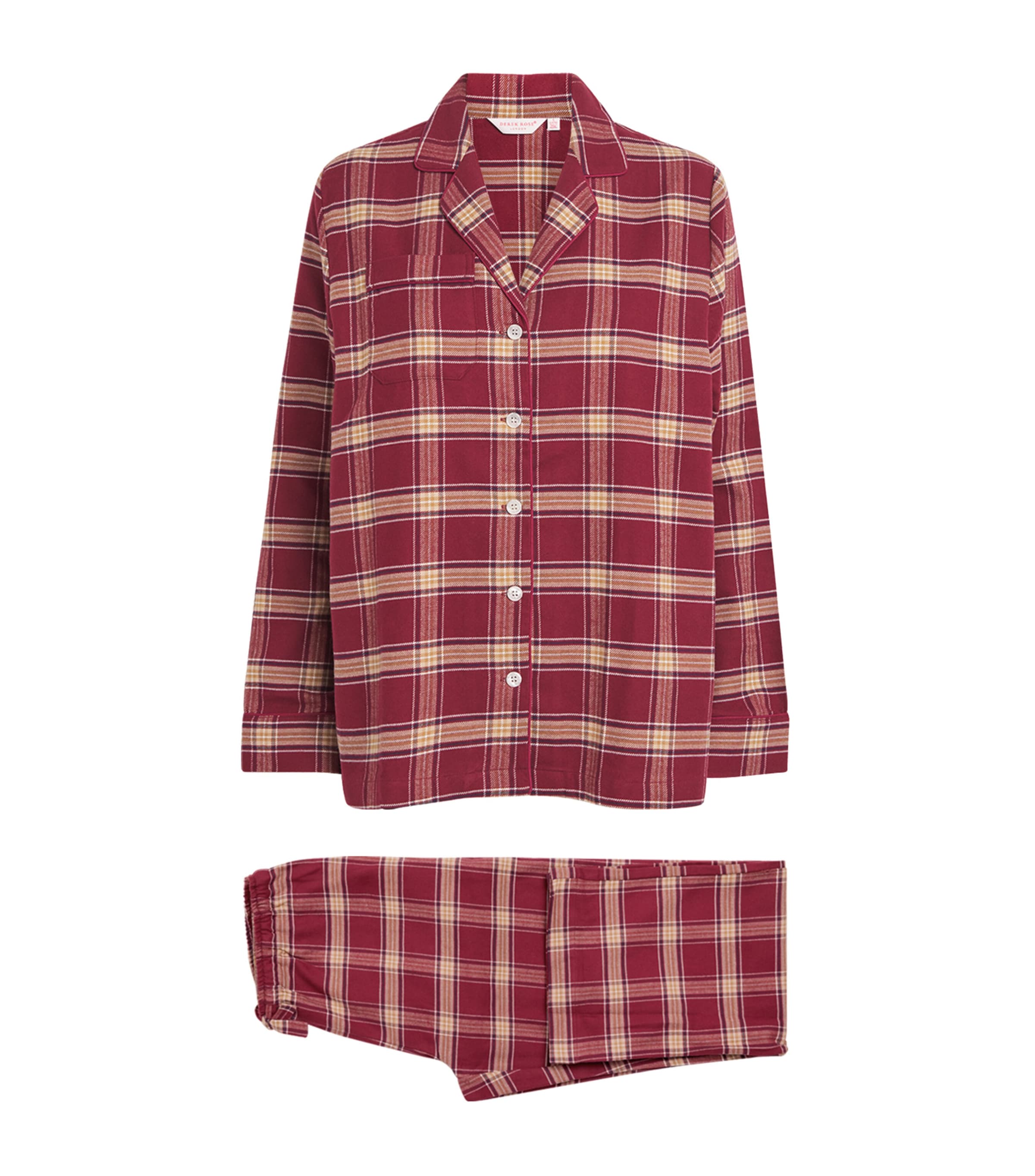 Derek Rose Cotton Kelburn Pyjama Set In Burgundy
