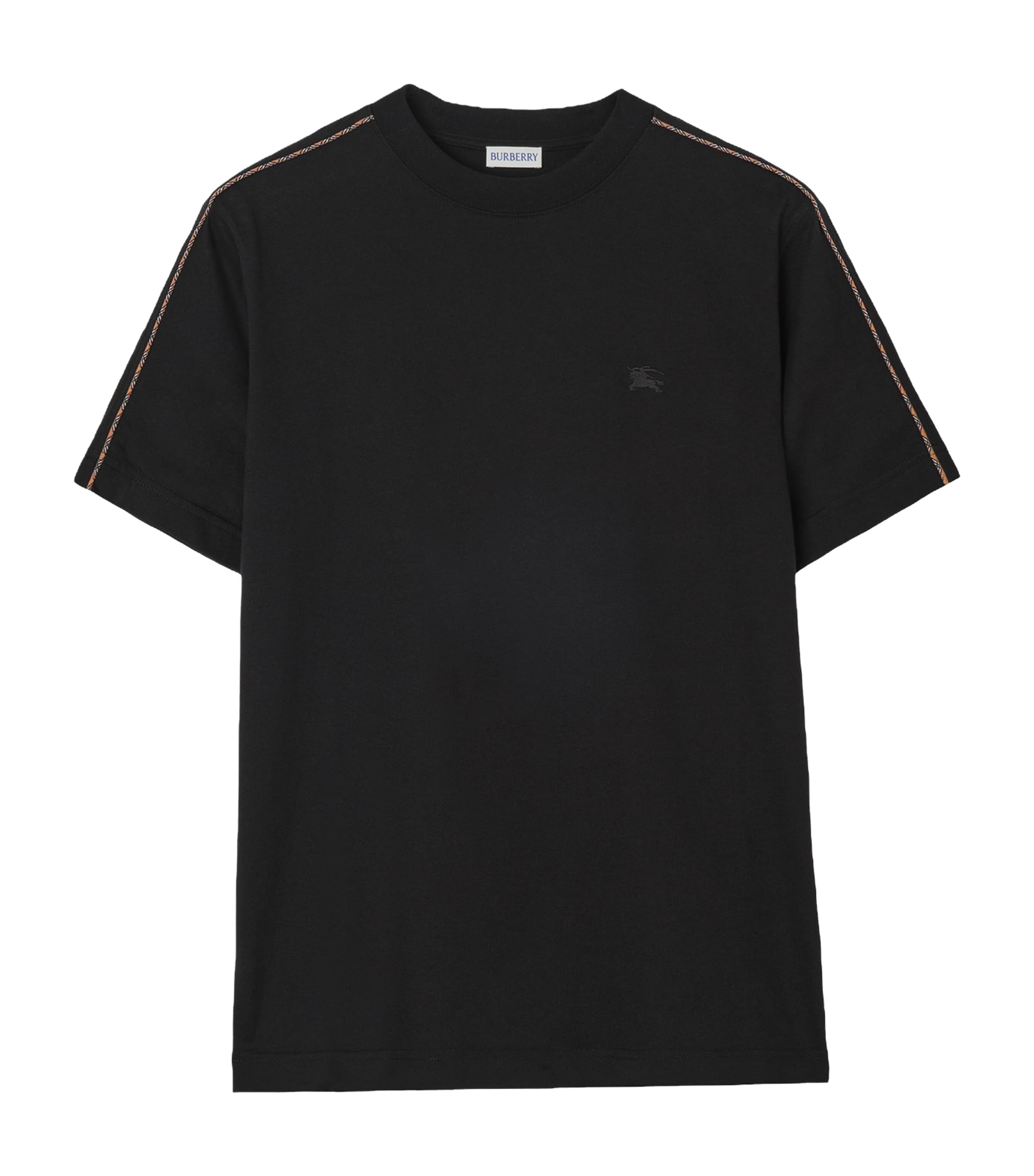 Burberry Mens Cotton Check-Piping Slim T-Shirt Black Image 1