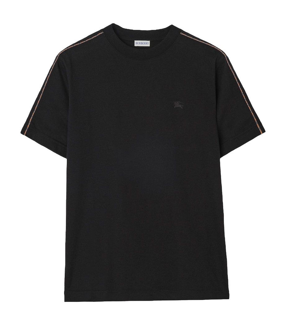 Burberry Mens Cotton Check-Piping Slim T-Shirt Black Image 1