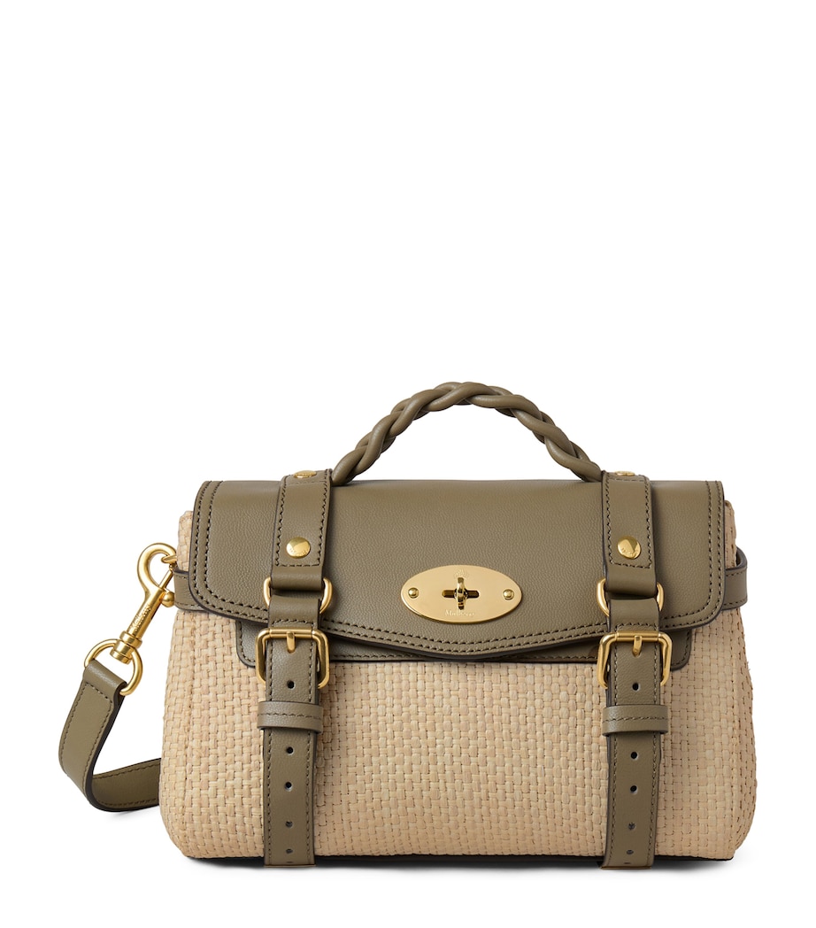 Mulberry Mini Raffia and Leather Alexa Satchel Linen Green Natural Image 1