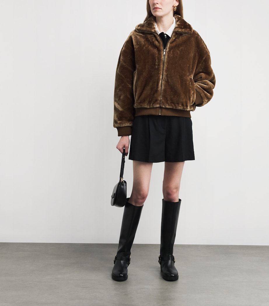 Faux Fur Zip-Up Jacket BROWN Image 2