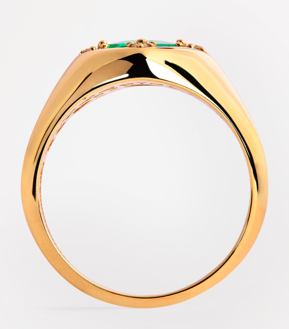 Yellow Gold, Diamond and Emerald Princess Diamond Signet Ring (Size 4.5) 18K YG/EMER Image 3