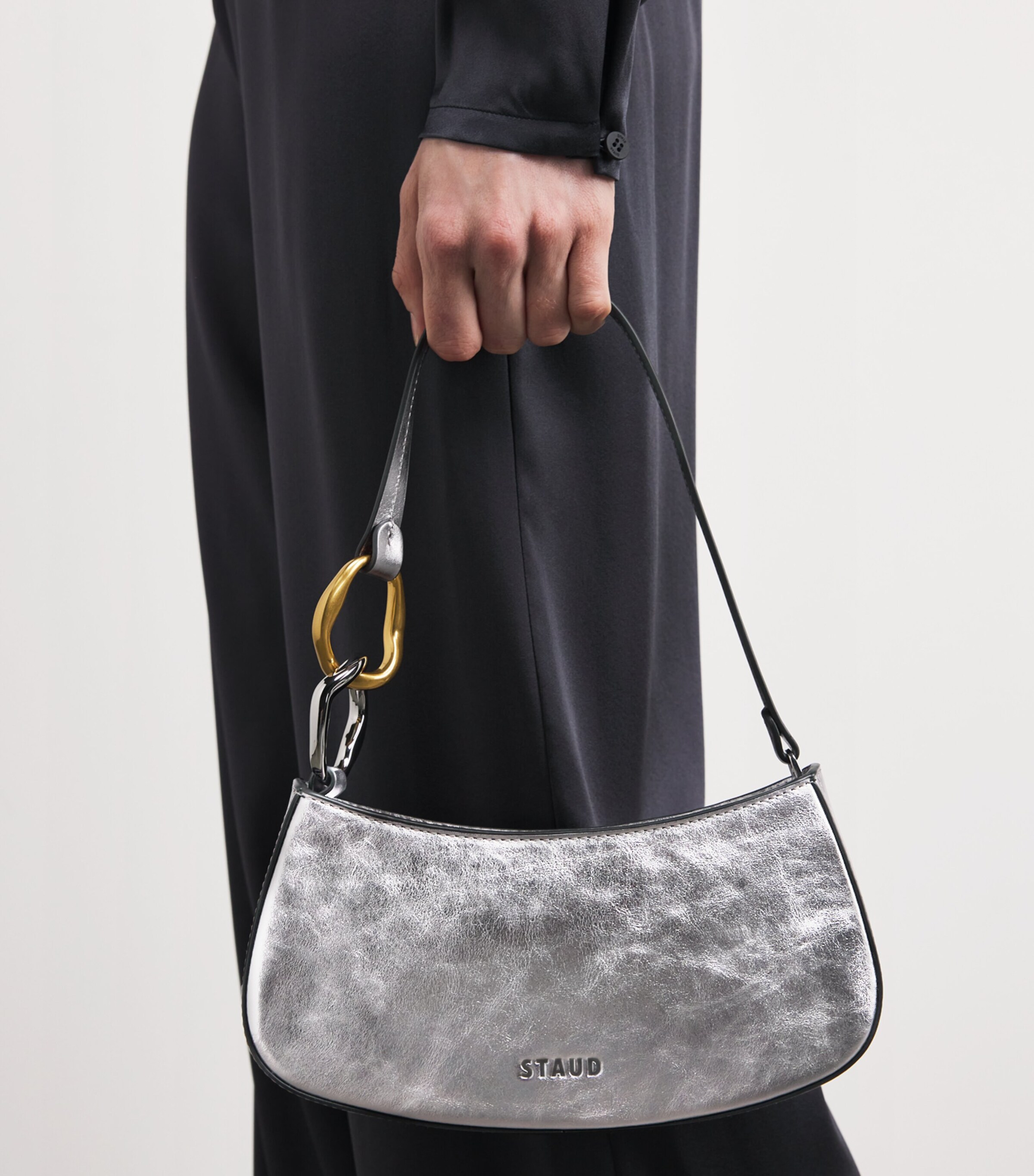 STAUD Leather Ollie Mini Bag Pwtr Pewter Image 2