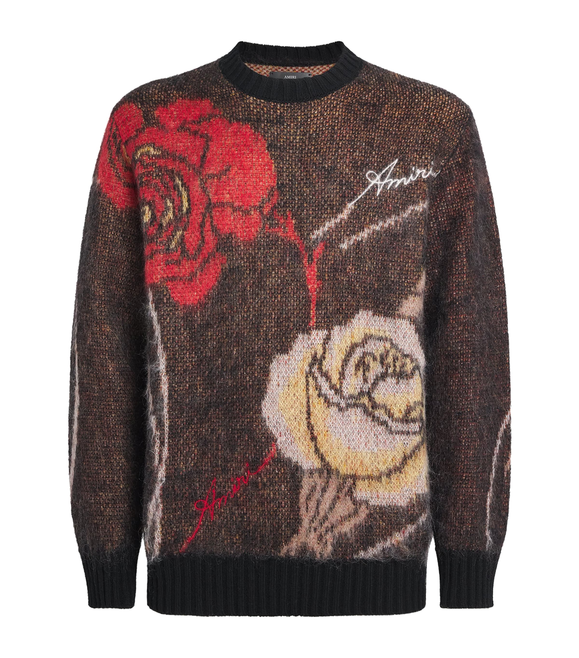 Amiri Mohair-wool-blend Floral Sweater In Brown