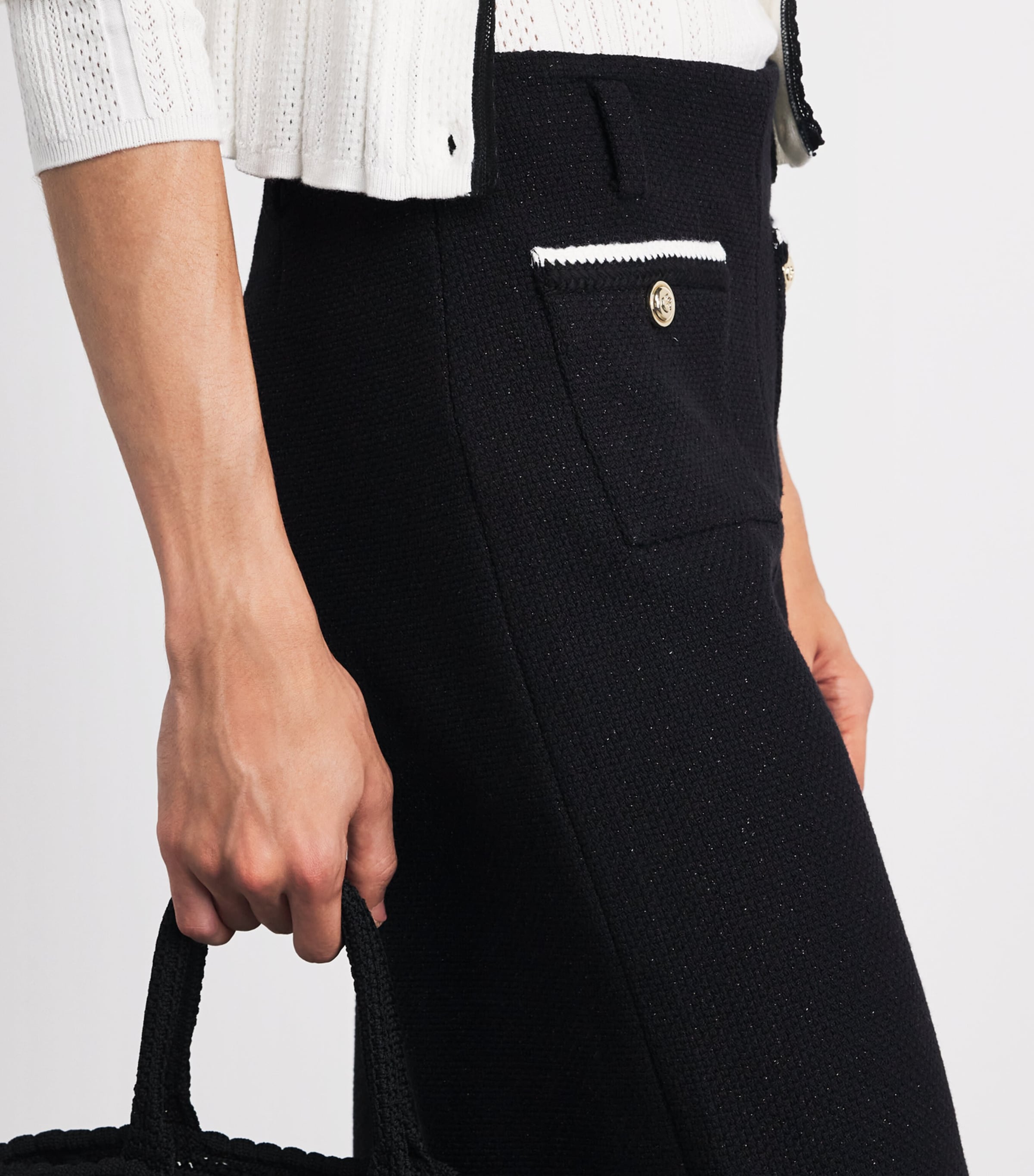 Maje Womens Tweed Wide-Leg Trousers Black Image 3