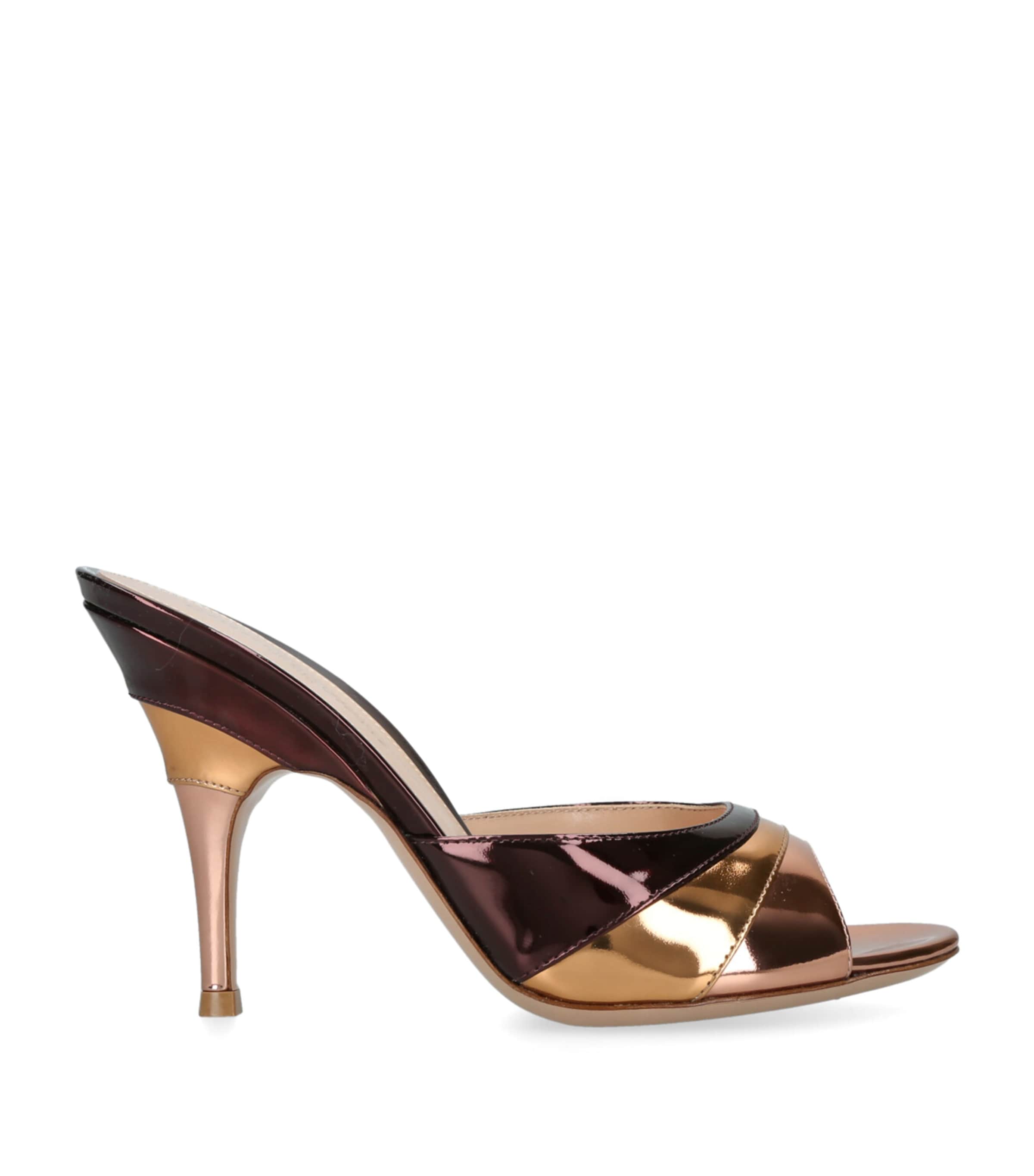 Gianvito Rossi Metallic Leather Marea Heeled Mules 95 Bronze Image 1