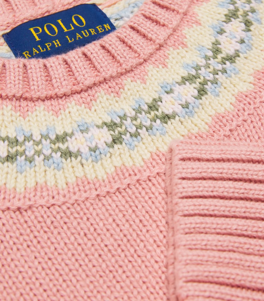 Ralph Lauren Kids Cotton Fair Isle Neckline Sweater (7-14 Years) Rose Multi Image 3